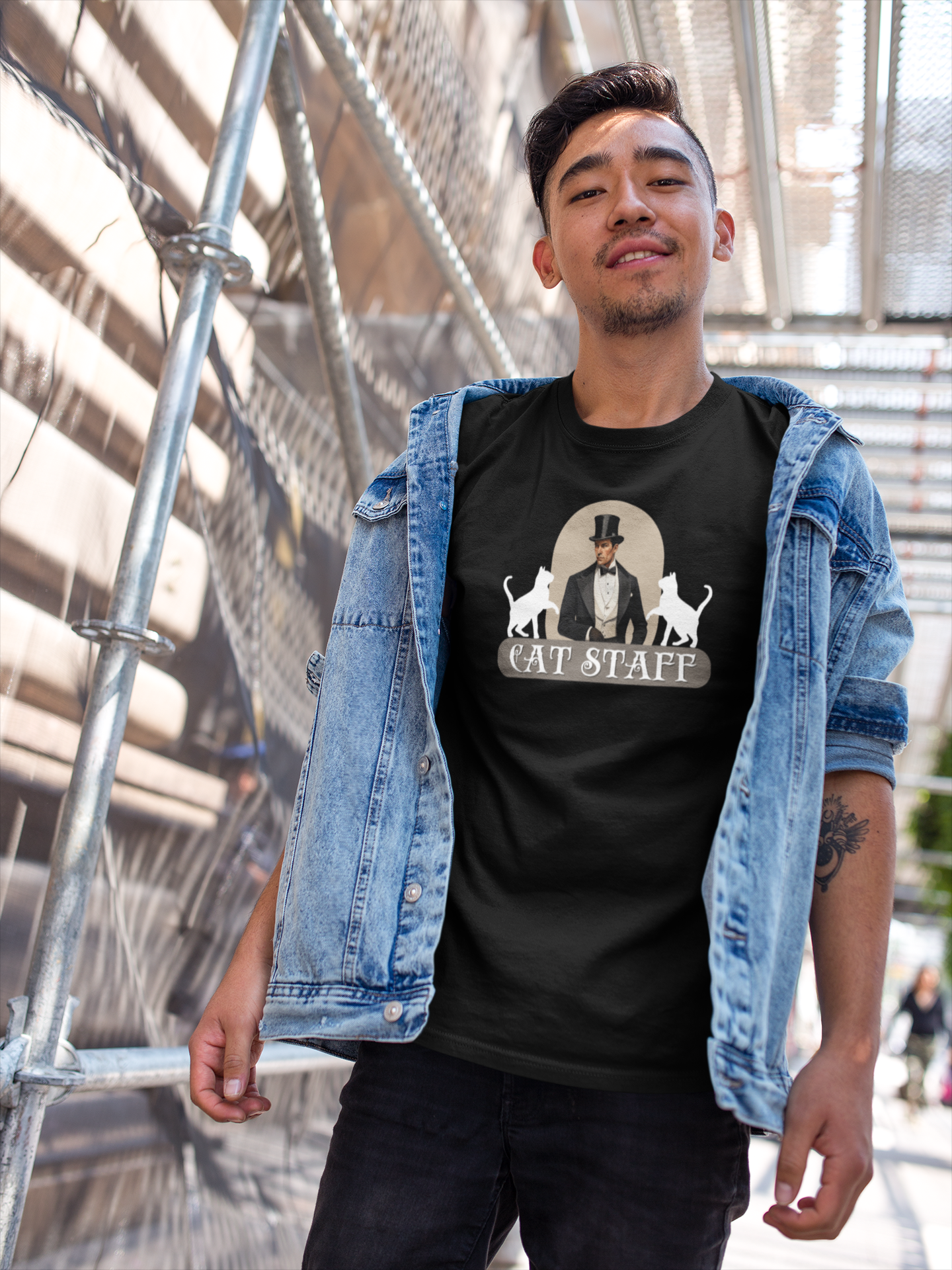 Cat Staff T-Shirt - ("Victorian Era Style" - Unisex Jersey Tee - Perfect for Cat Lovers)