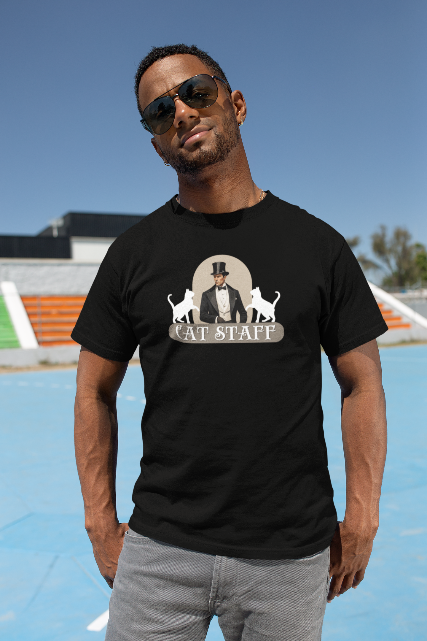 Cat Staff T-Shirt - ("Victorian Era Style" - Unisex Jersey Tee - Perfect for Cat Lovers)