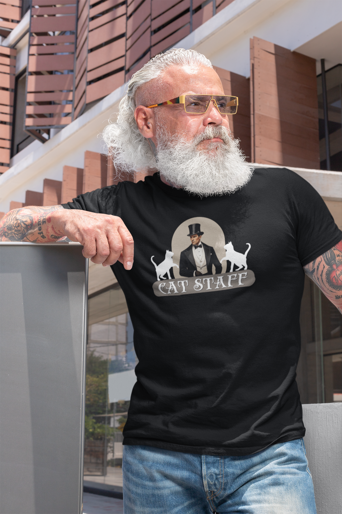Cat Staff T-Shirt - ("Victorian Era Style" - Unisex Jersey Tee - Perfect for Cat Lovers)