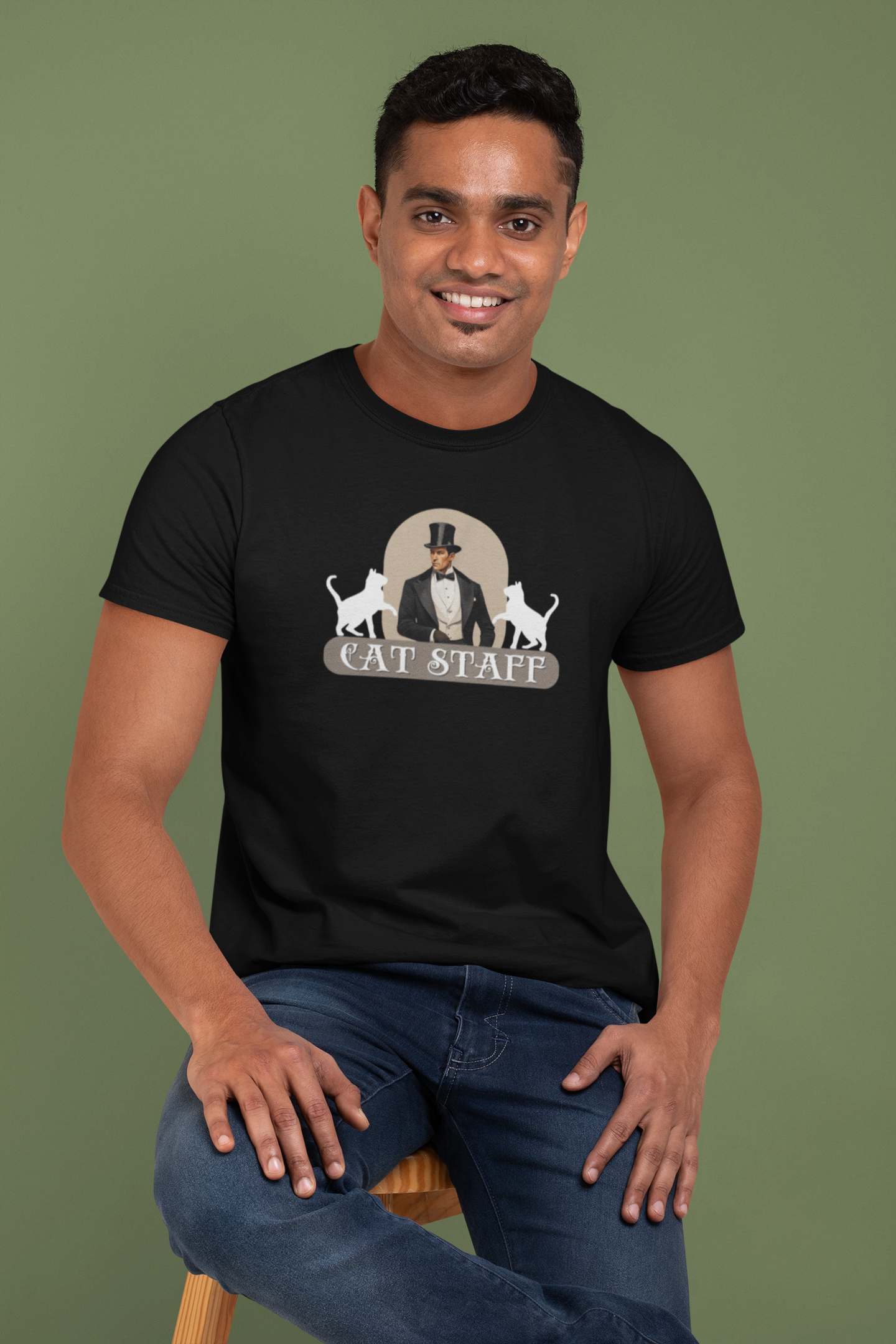 Cat Staff T-Shirt - ("Victorian Era Style" - Unisex Jersey Tee - Perfect for Cat Lovers)