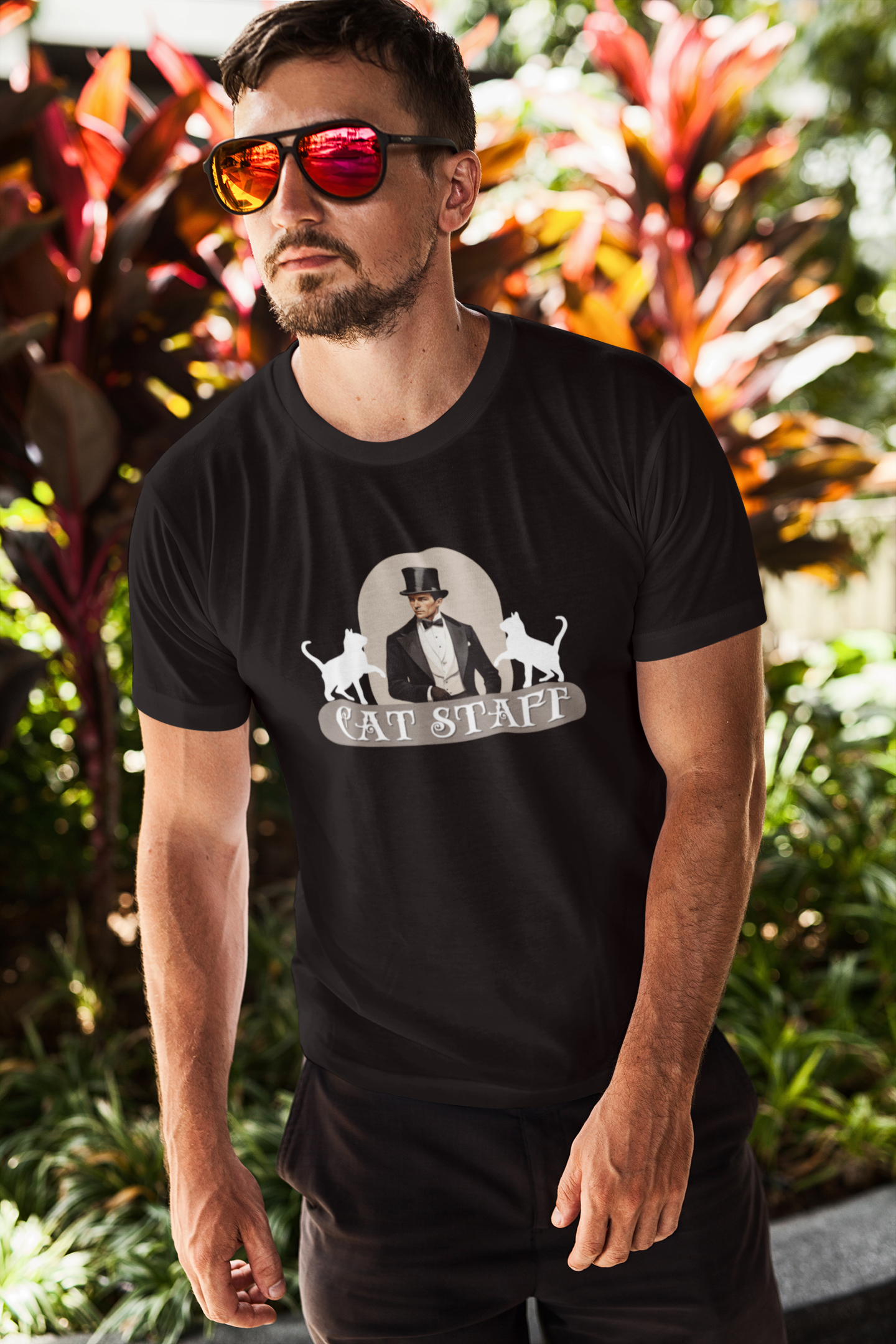 Cat Staff T-Shirt - ("Victorian Era Style" - Unisex Jersey Tee - Perfect for Cat Lovers)