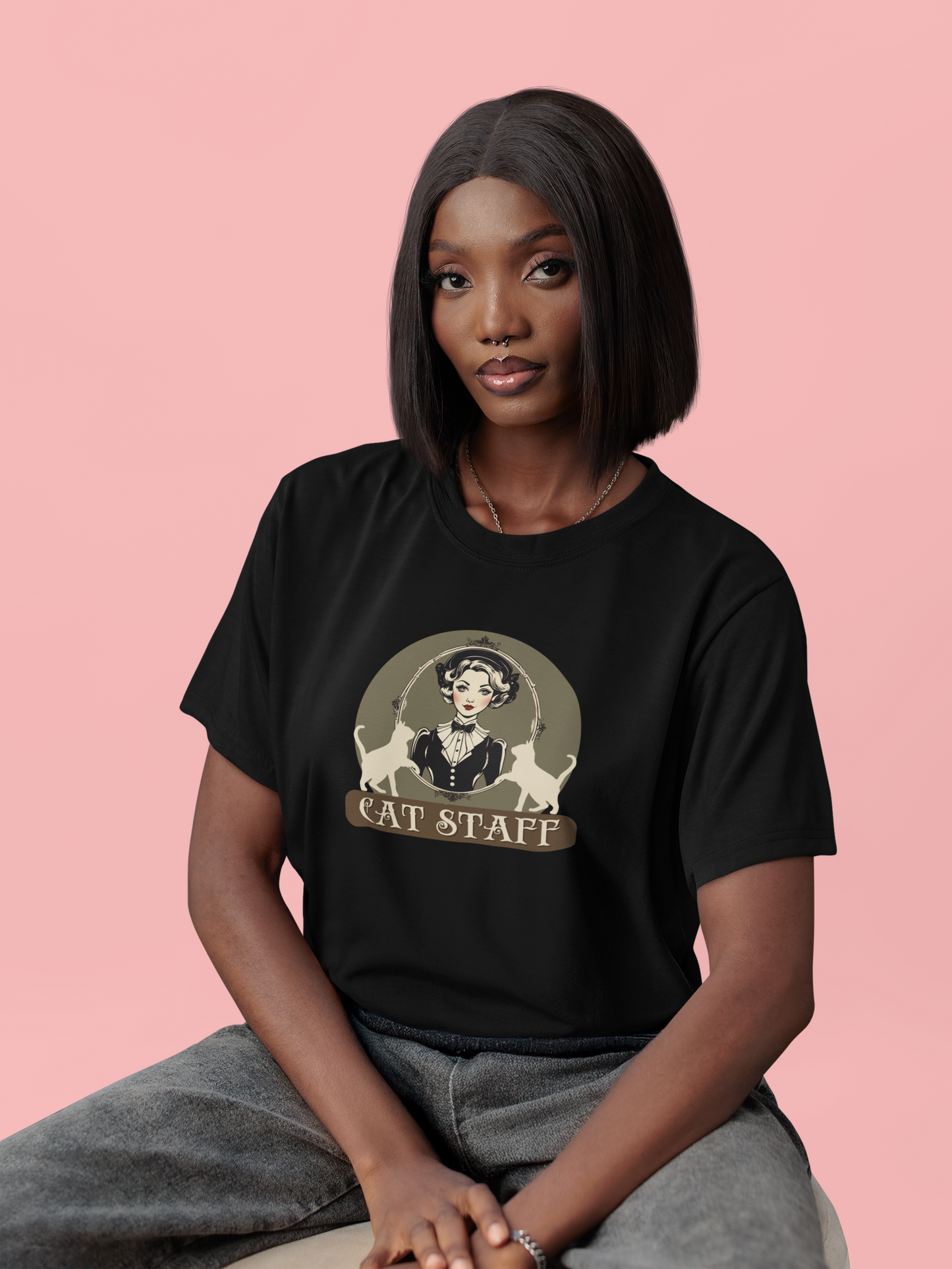 Cat Staff T-Shirt - ("Victorian Era Style" - Unisex Jersey Tee - Perfect for Cat Lovers)