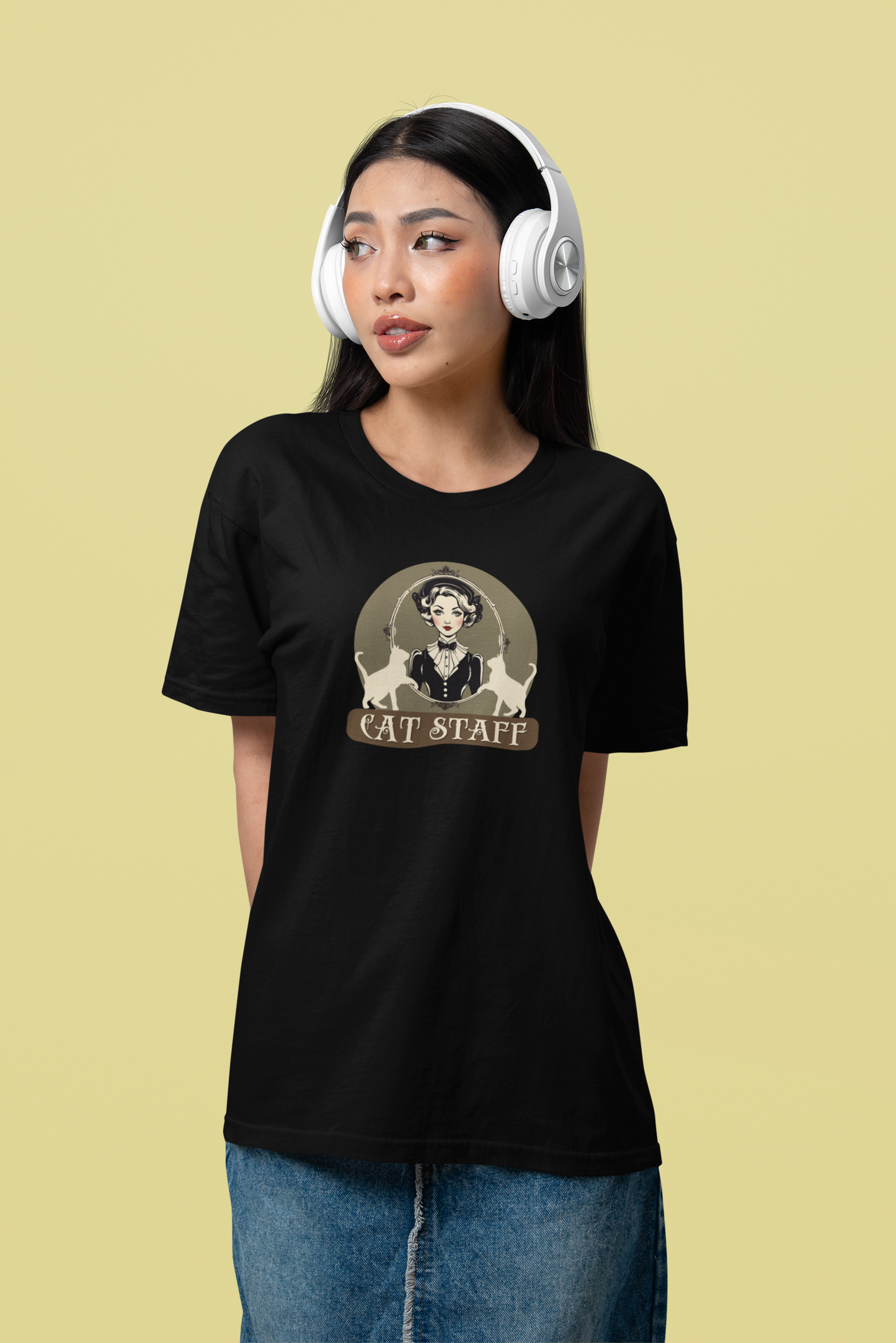 Cat Staff T-Shirt - ("Victorian Era Style" - Unisex Jersey Tee - Perfect for Cat Lovers)