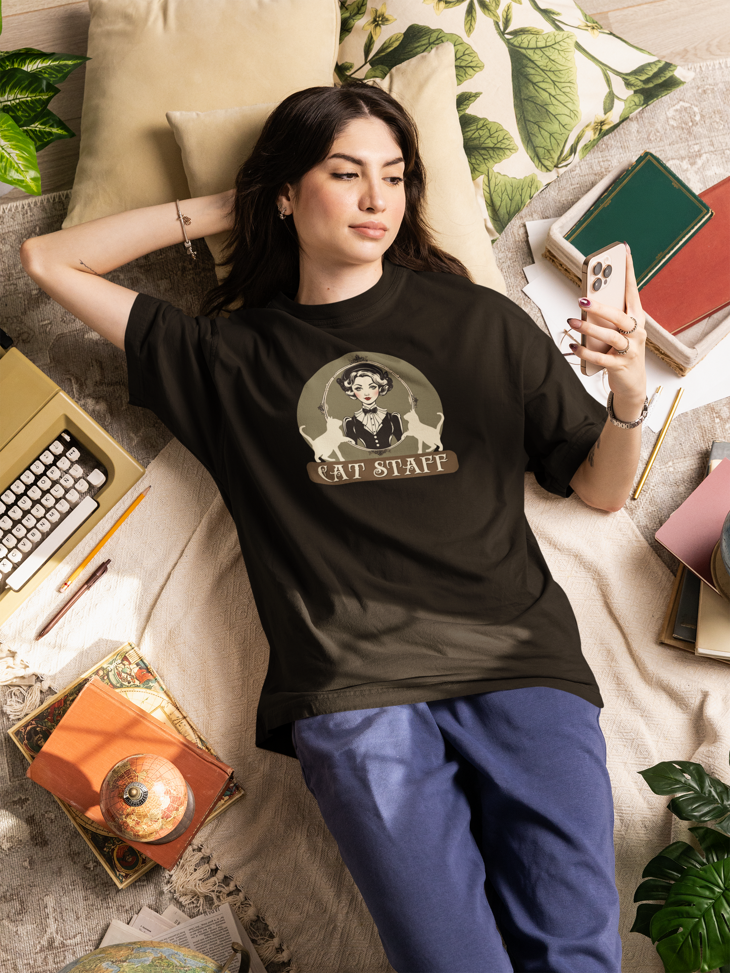 Cat Staff T-Shirt - ("Victorian Era Style" - Unisex Jersey Tee - Perfect for Cat Lovers)