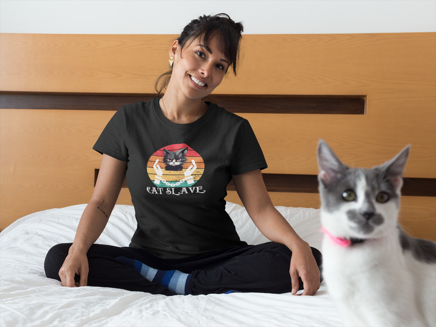 Cat Slave Vintage Sunset T-Shirt, Unisex Jersey Tee - Casual & Trendy "Distressed Grunge Style" Design