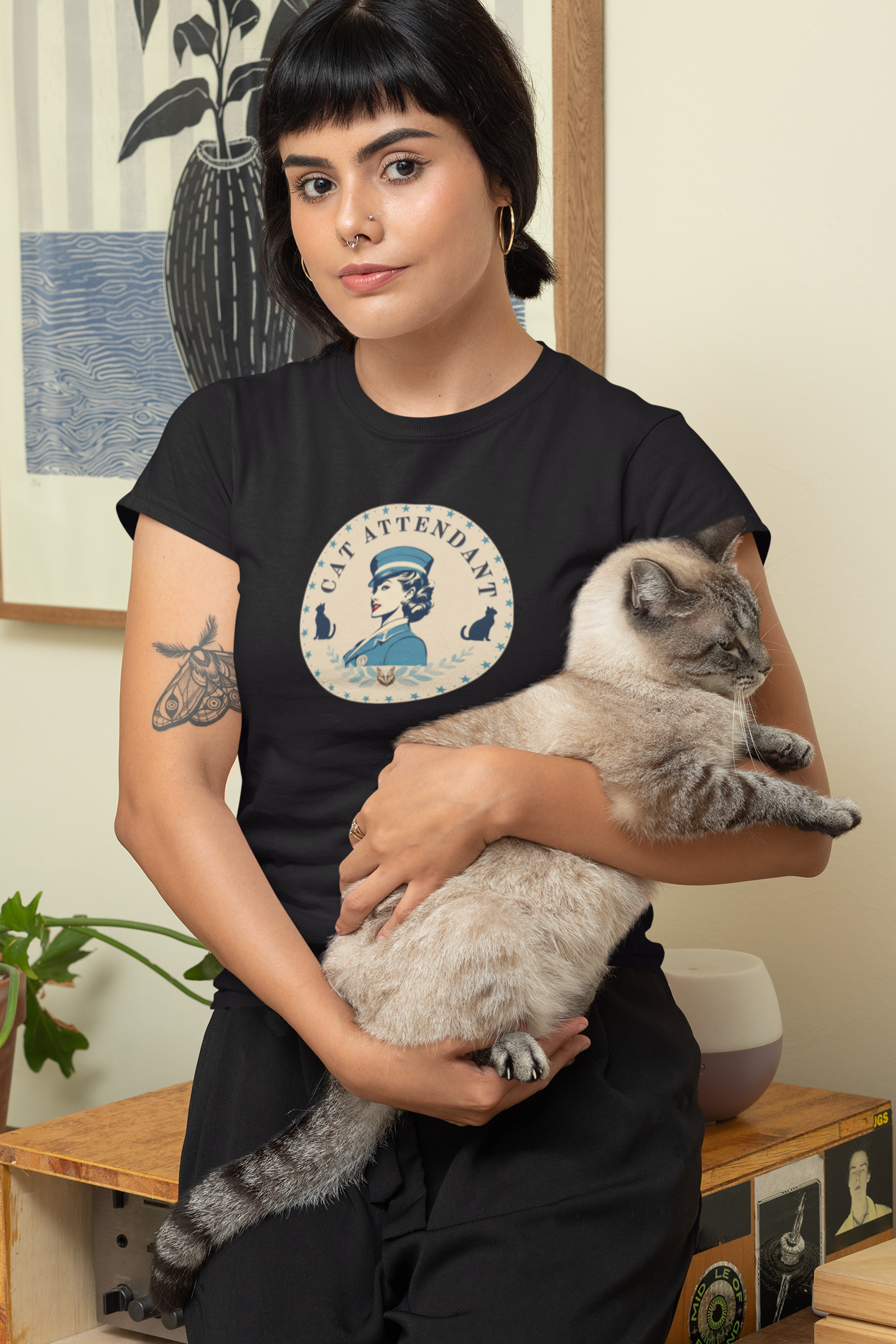 Vintage Style "Cat Attendant" T-Shirt - (Unisex Jersey Short Sleeve Tee - Perfect Gift for Cat Lovers!)