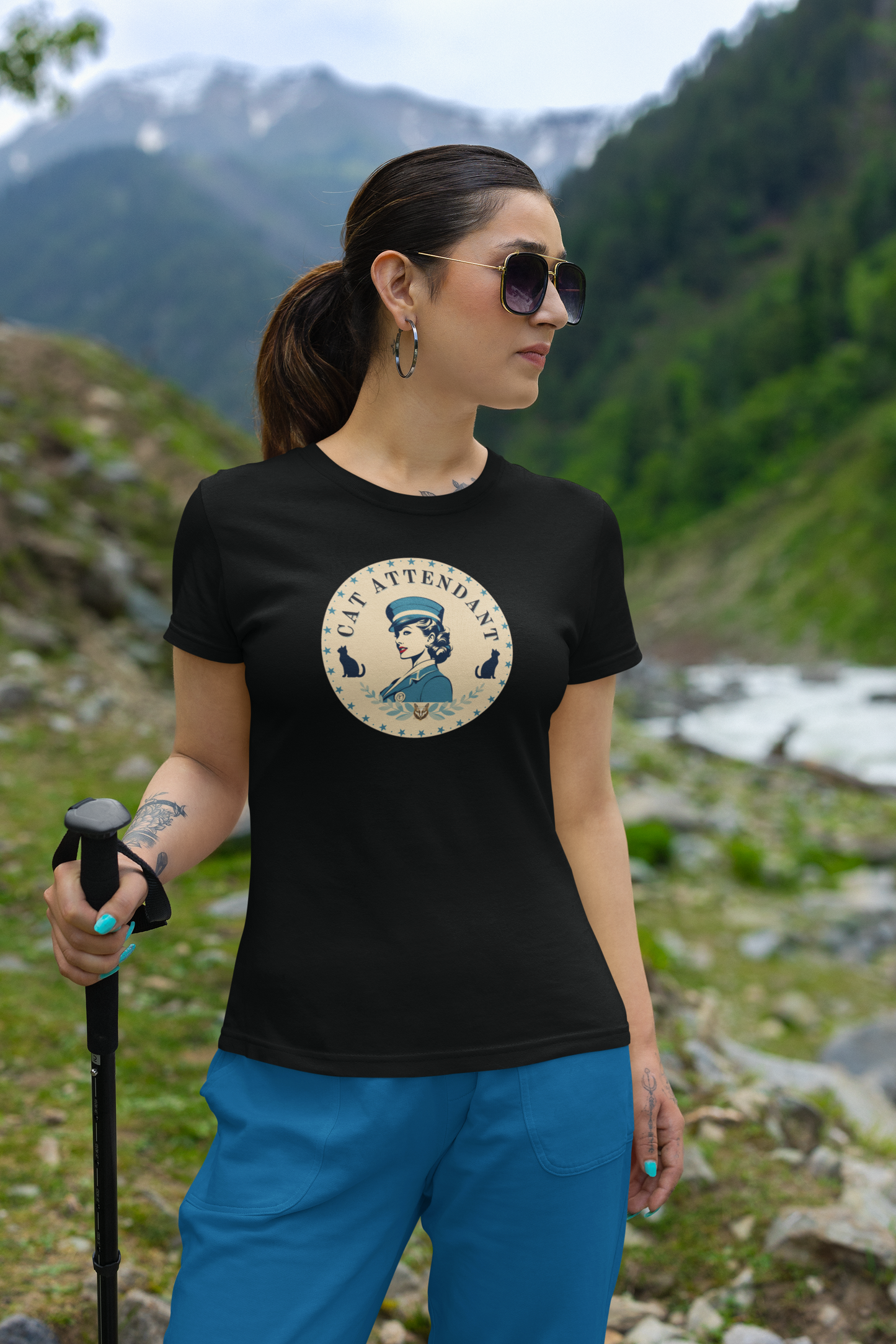 Vintage Style "Cat Attendant" T-Shirt - (Unisex Jersey Short Sleeve Tee - Perfect Gift for Cat Lovers!)