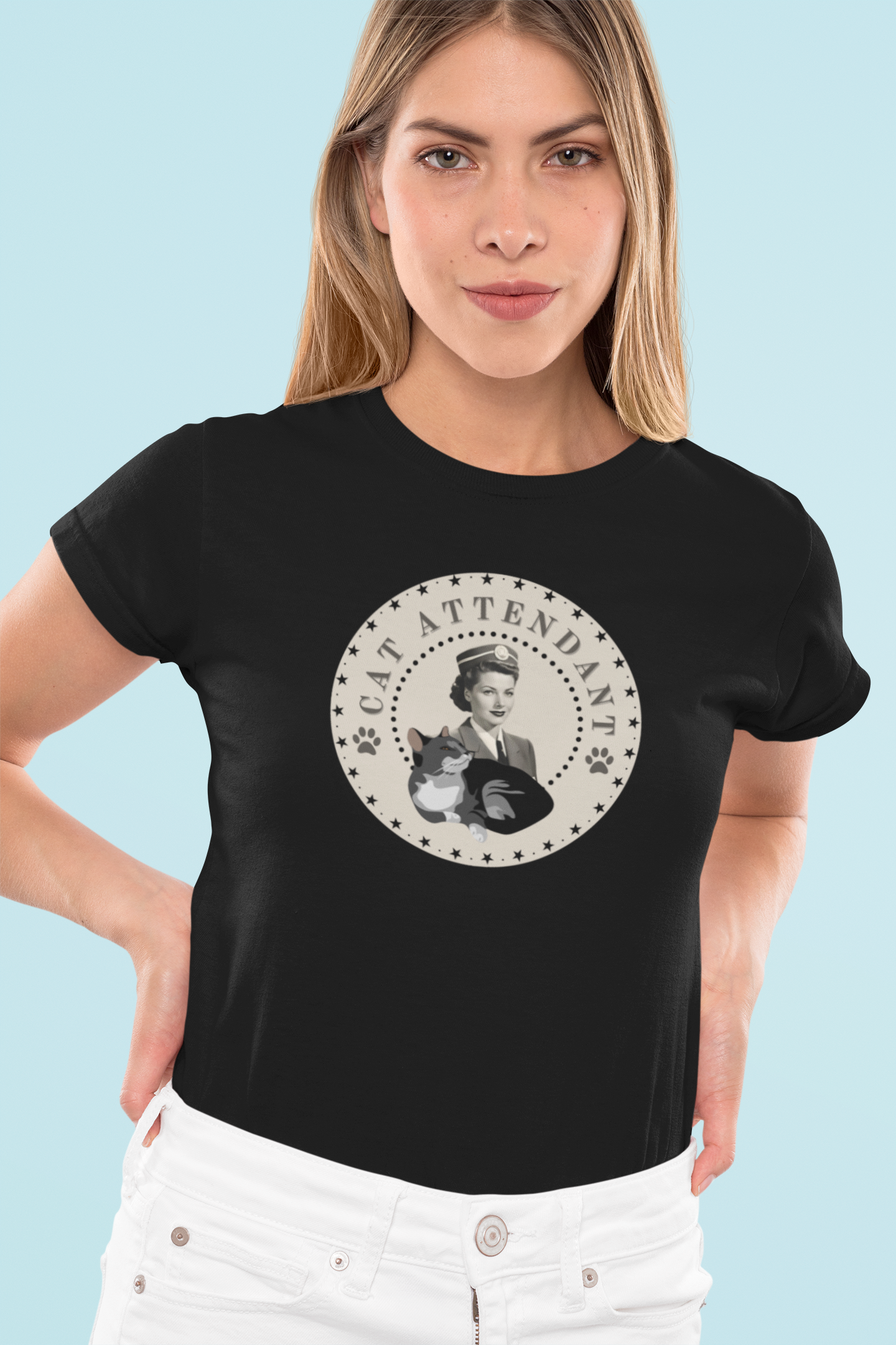 Vintage Style "Cat Attendant" T-Shirt - (Unisex Jersey Short Sleeve Tee - Perfect Gift for Cat Lovers!)