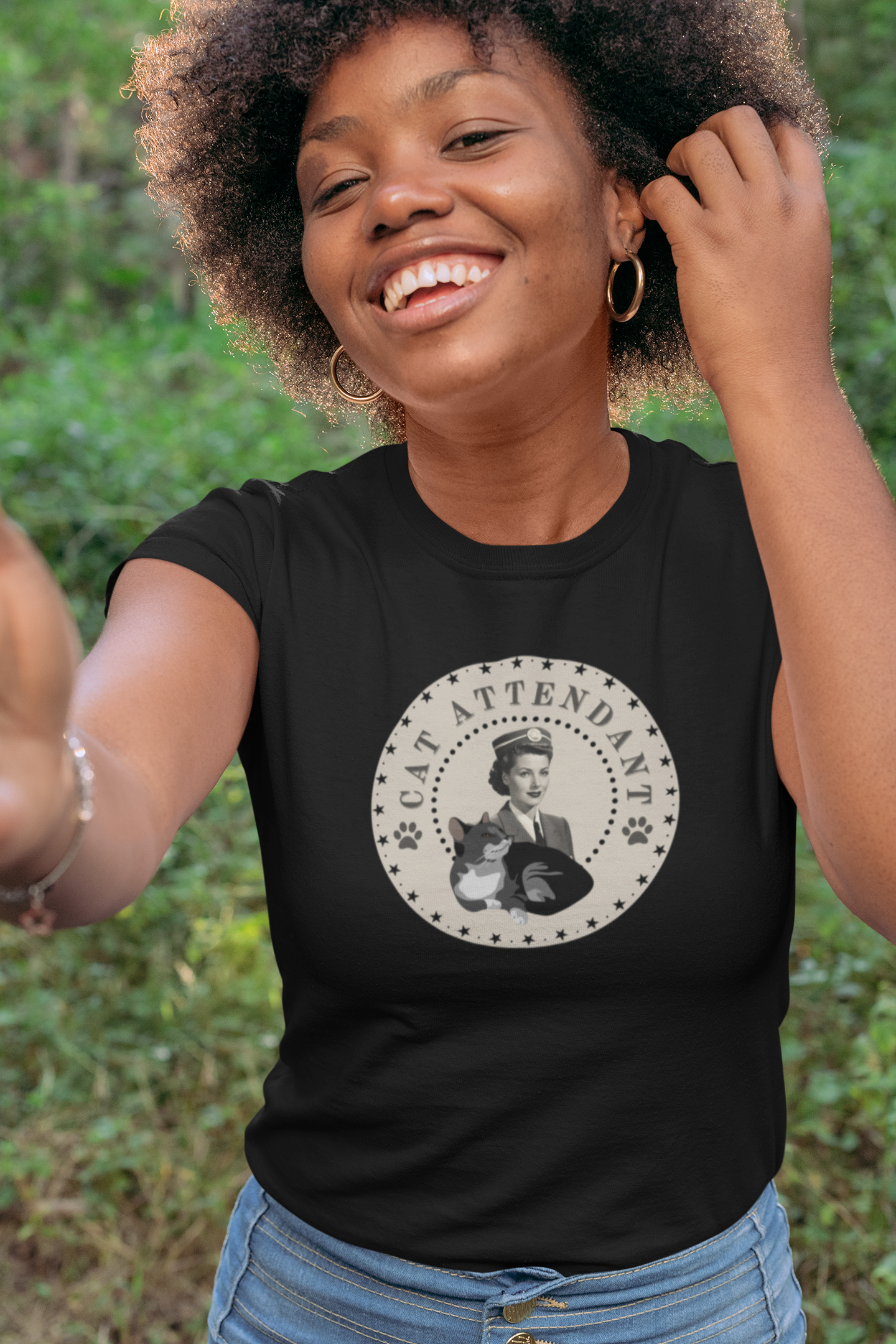 Vintage Style "Cat Attendant" T-Shirt - (Unisex Jersey Short Sleeve Tee - Perfect Gift for Cat Lovers!)