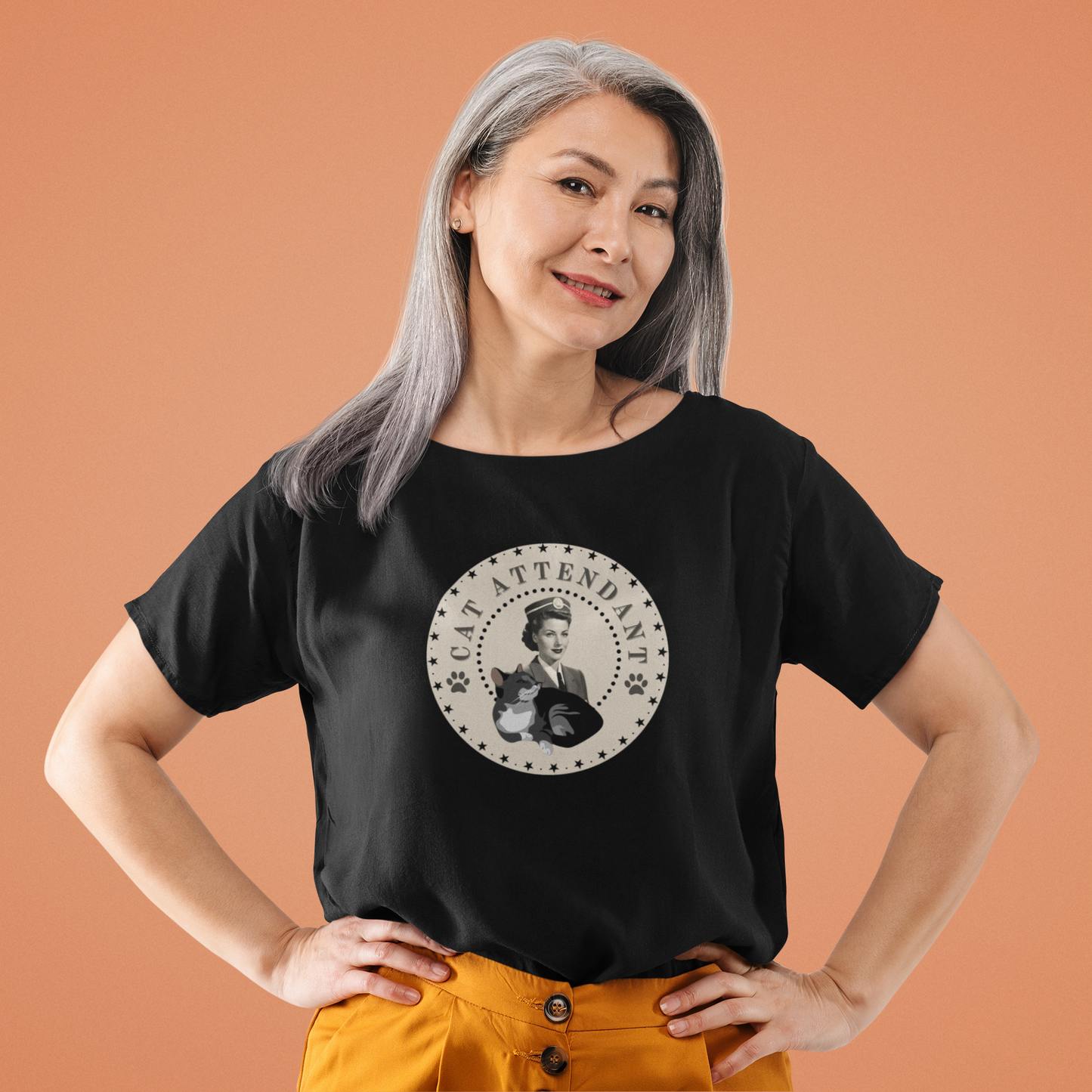 Vintage Style "Cat Attendant" T-Shirt - (Unisex Jersey Short Sleeve Tee - Perfect Gift for Cat Lovers!)