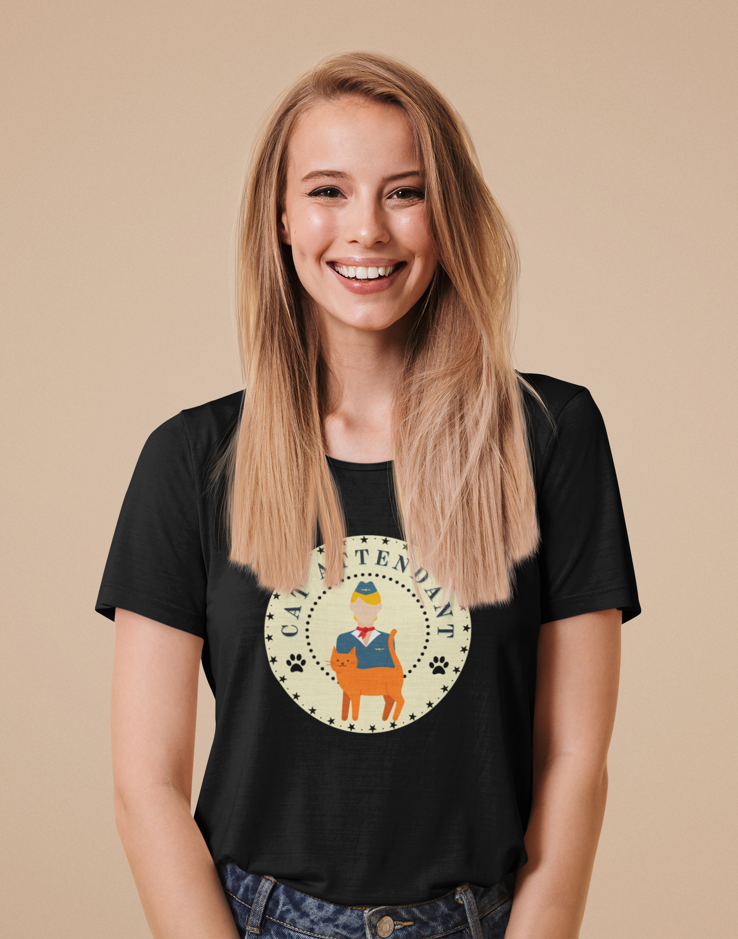Cute "Cat Attendant" T-Shirt with Orange Cat - (Unisex Jersey Short Sleeve Tee - Perfect Gift for Cat Lovers!)