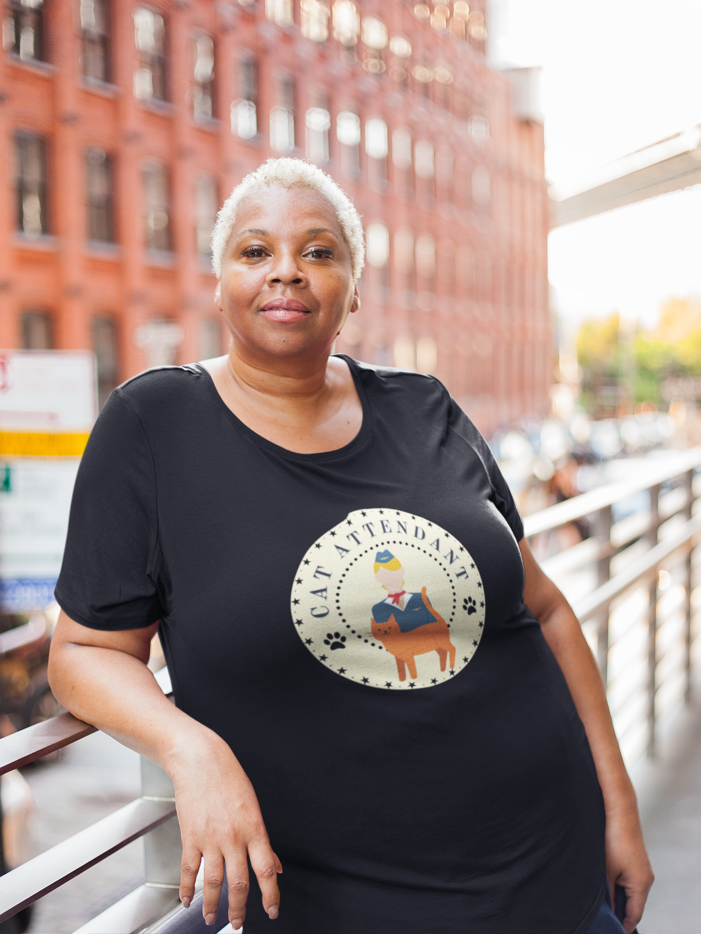 Cute "Cat Attendant" T-Shirt with Orange Cat - (Unisex Jersey Short Sleeve Tee - Perfect Gift for Cat Lovers!)