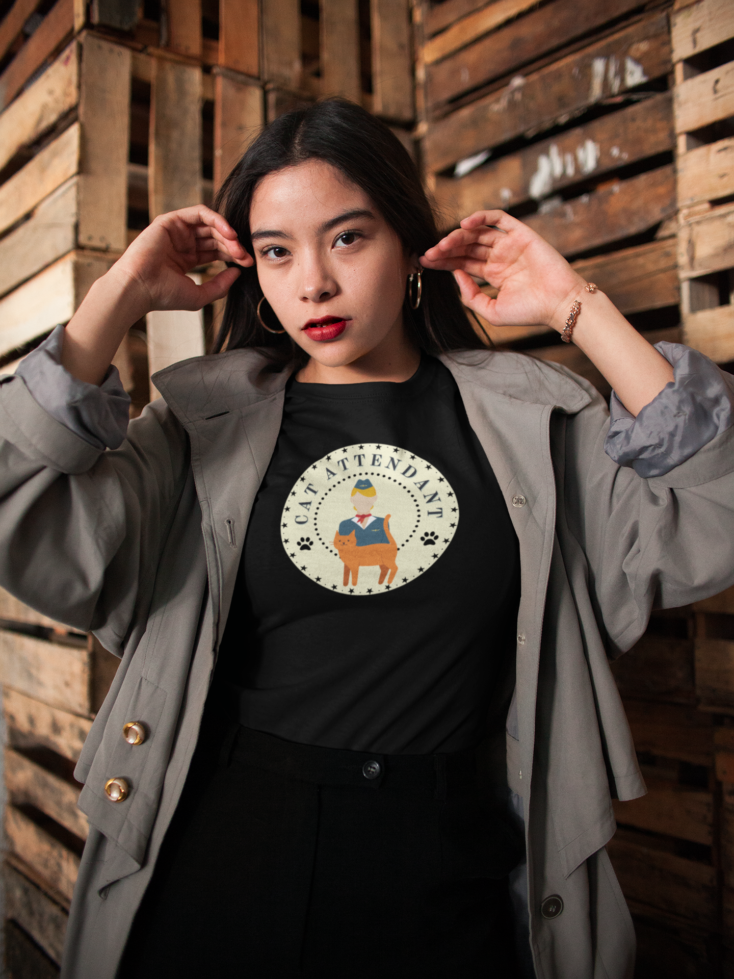 Cute "Cat Attendant" T-Shirt with Orange Cat - (Unisex Jersey Short Sleeve Tee - Perfect Gift for Cat Lovers!)