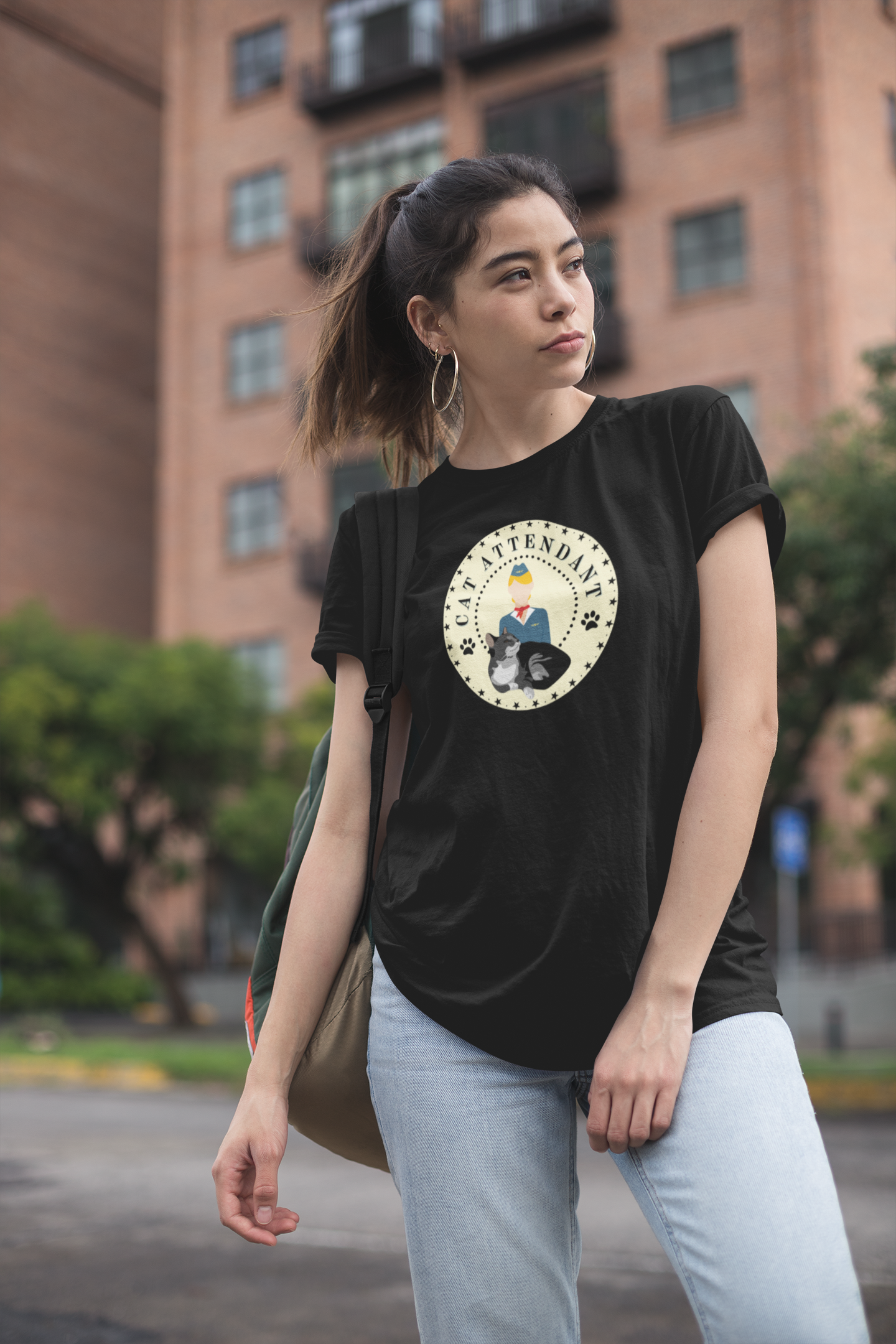 "Cat Attendant" Grey Cat T-Shirt - (Unisex Jersey Short Sleeve Tee - Perfect Gift for Cat Lovers!)