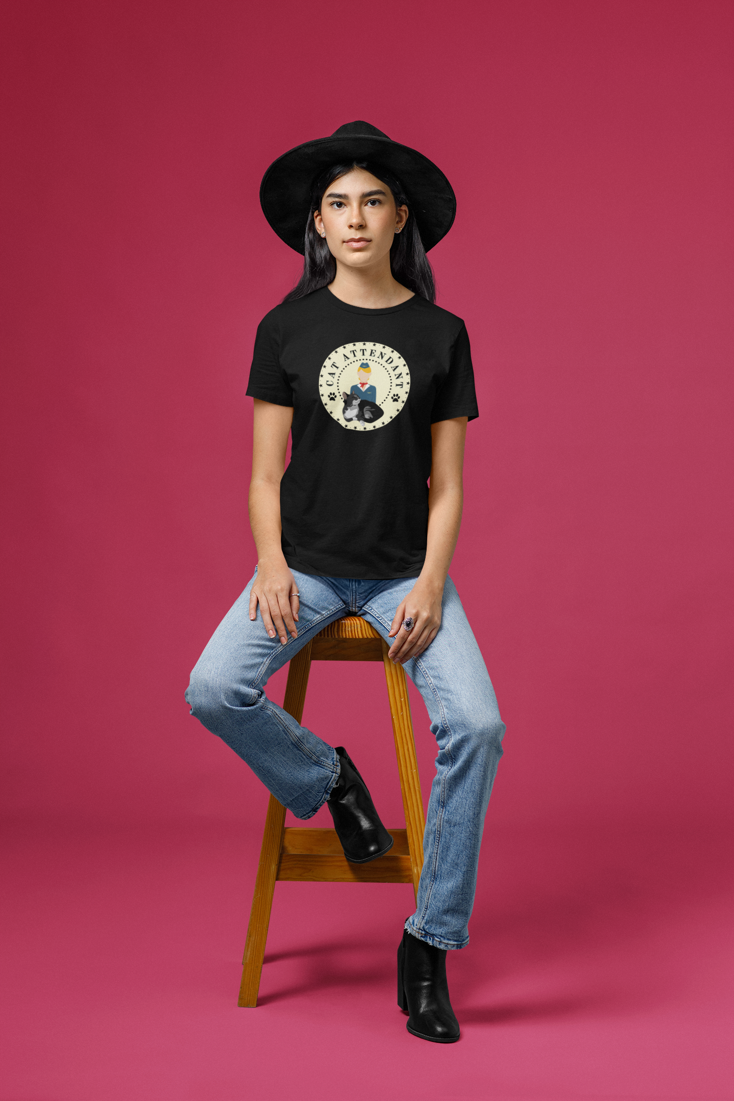 "Cat Attendant" Grey Cat T-Shirt - (Unisex Jersey Short Sleeve Tee - Perfect Gift for Cat Lovers!)