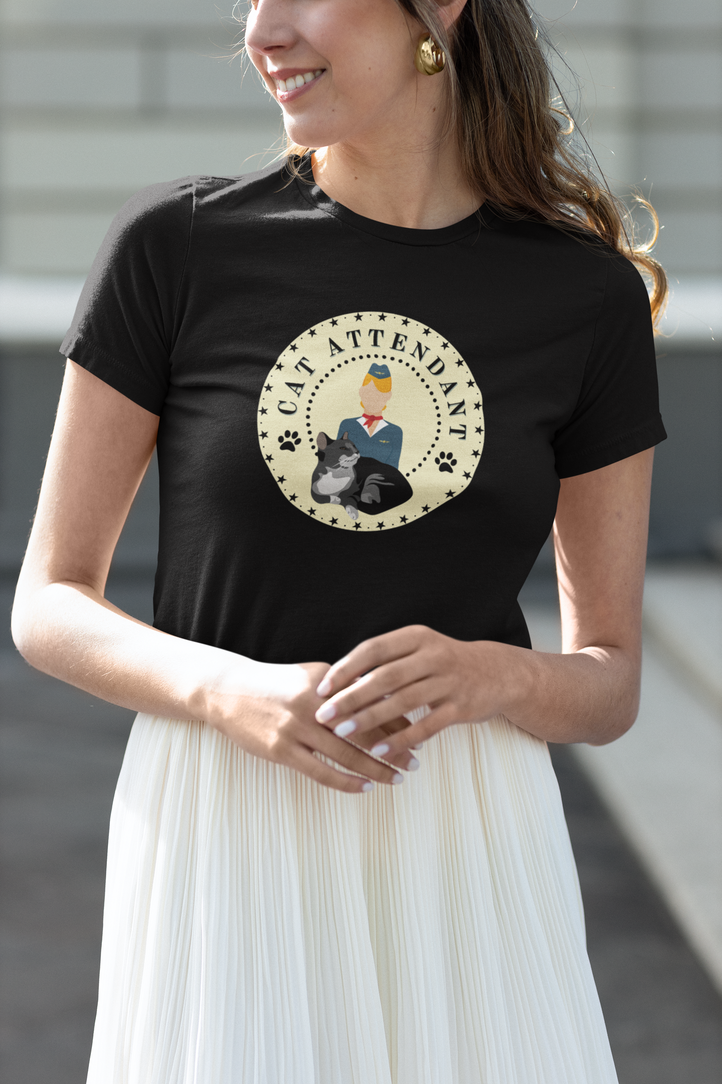 "Cat Attendant" Grey Cat T-Shirt - (Unisex Jersey Short Sleeve Tee - Perfect Gift for Cat Lovers!)