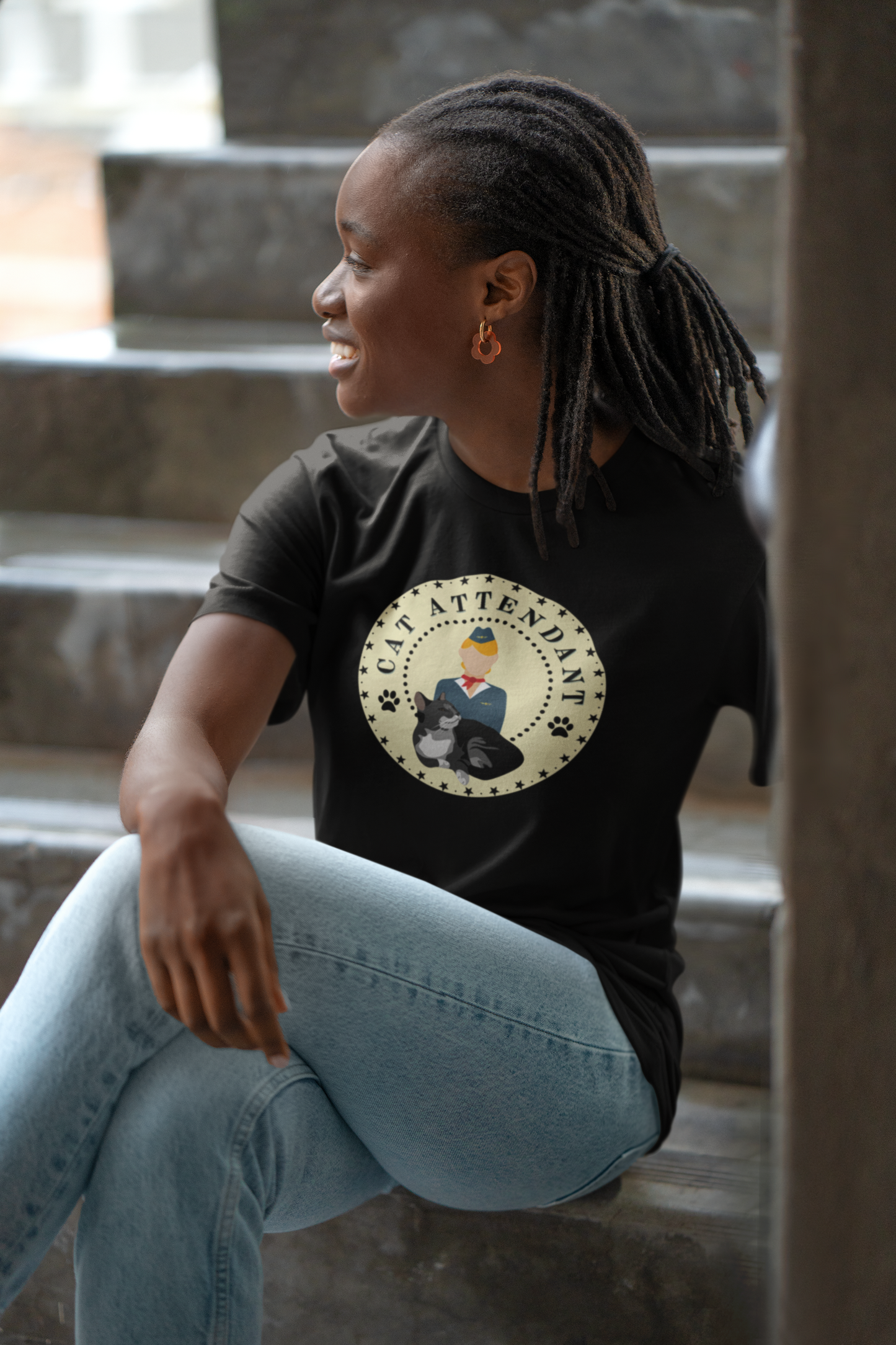 "Cat Attendant" Grey Cat T-Shirt - (Unisex Jersey Short Sleeve Tee - Perfect Gift for Cat Lovers!)