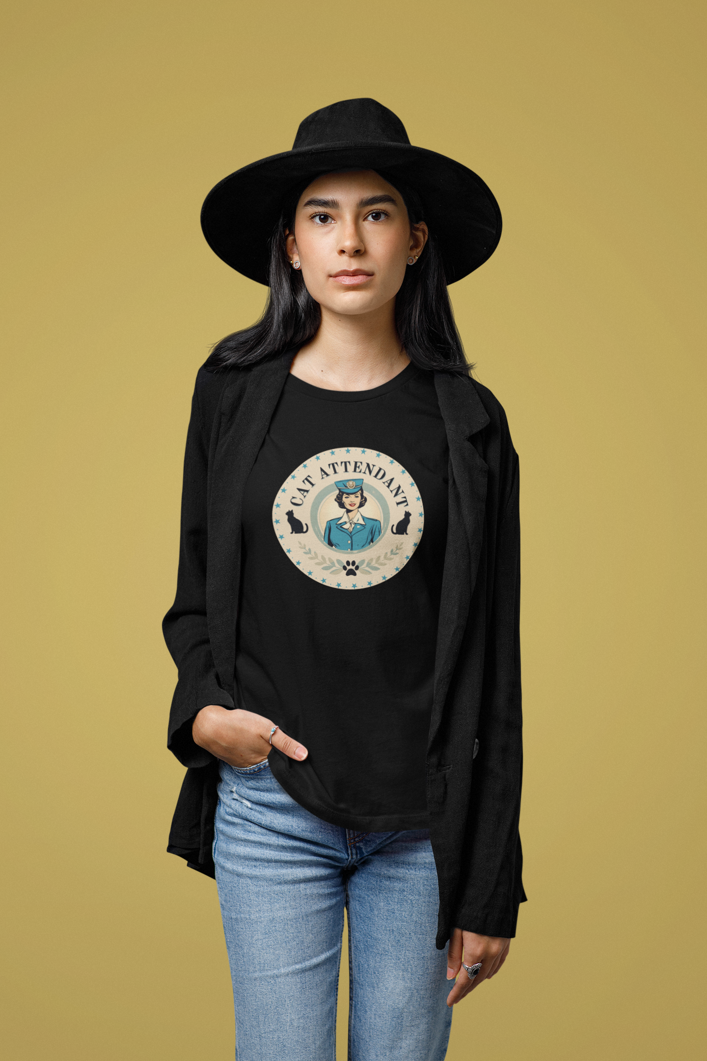 Vintage Style "Cat Attendant" T-Shirt - (Unisex Jersey Short Sleeve Tee - Perfect Gift for Cat Lovers!)