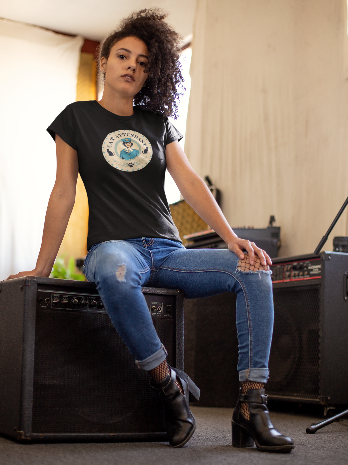 Vintage Style "Cat Attendant" T-Shirt - (Unisex Jersey Short Sleeve Tee - Perfect Gift for Cat Lovers!)