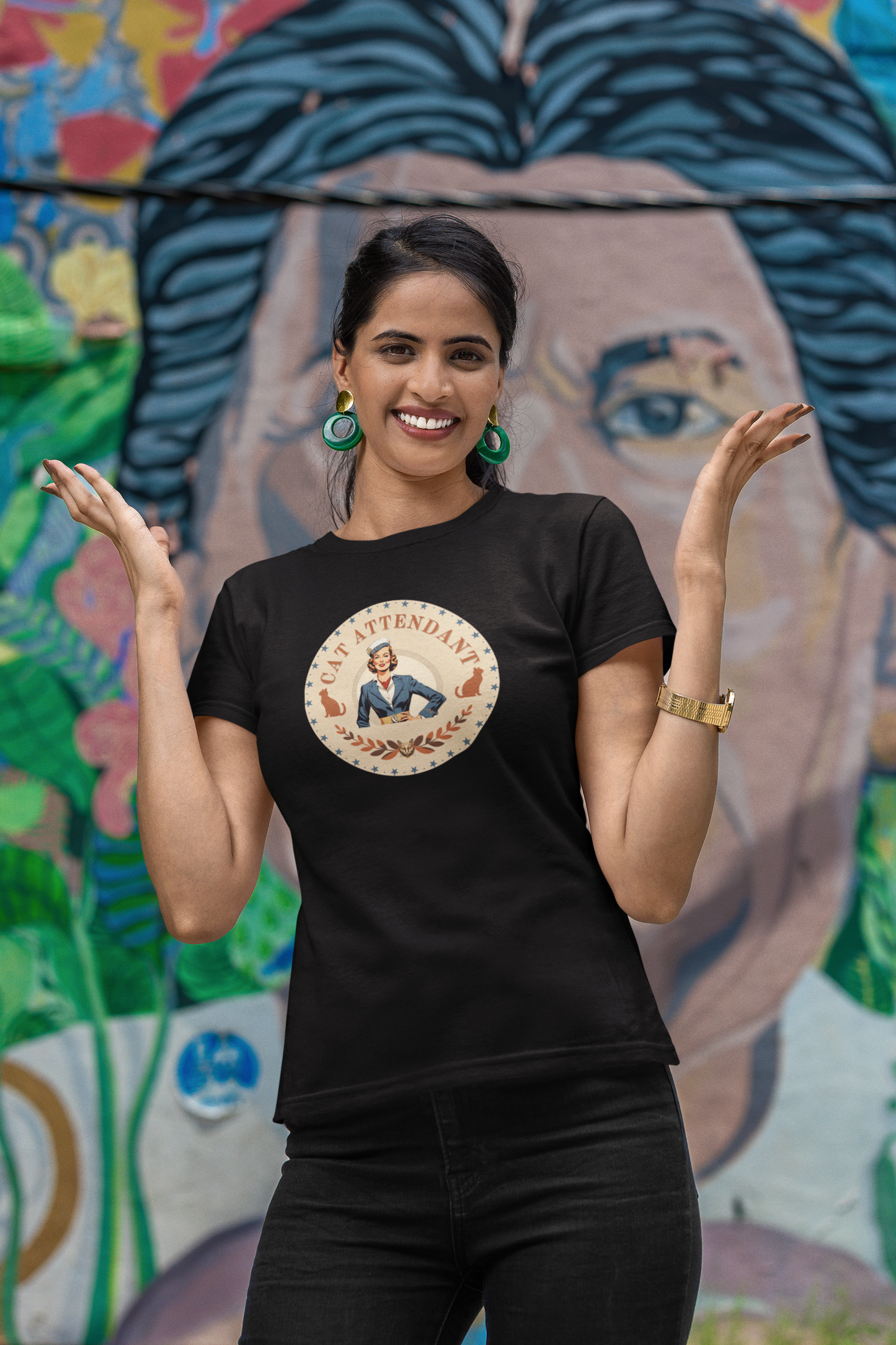 Vintage Style "Cat Attendant" T-Shirt - (Unisex Jersey Short Sleeve Tee - Perfect Gift for Cat Lovers!)