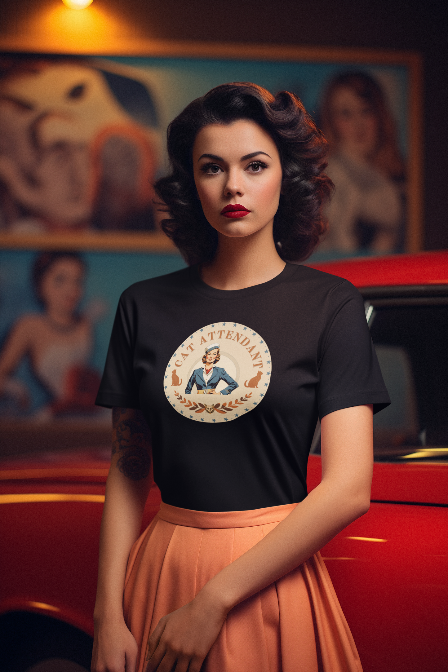 Vintage Style "Cat Attendant" T-Shirt - (Unisex Jersey Short Sleeve Tee - Perfect Gift for Cat Lovers!)