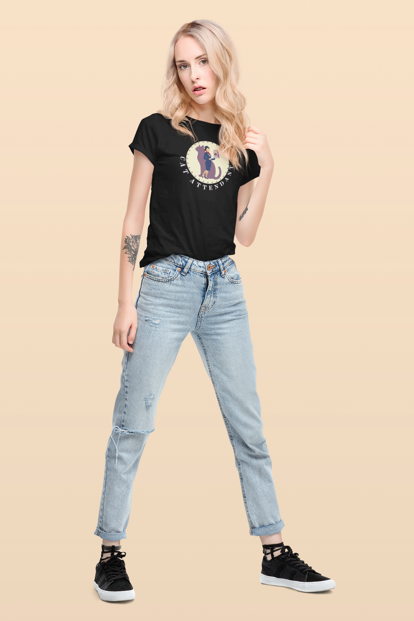Fun "Cat Attendant" T-Shirt - (Unisex Jersey Short Sleeve Tee - Perfect Gift for Cat Lovers!)