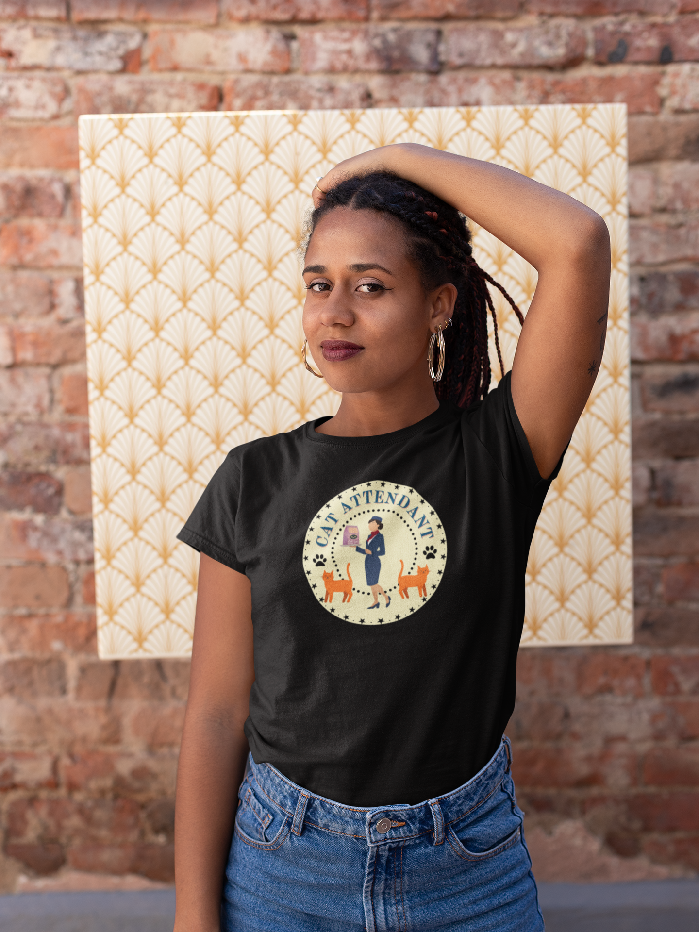Cute "Cat Attendant" T-Shirt with Double Orange Cats - (Unisex Jersey Short Sleeve Tee - Perfect Gift for Cat Lovers!)