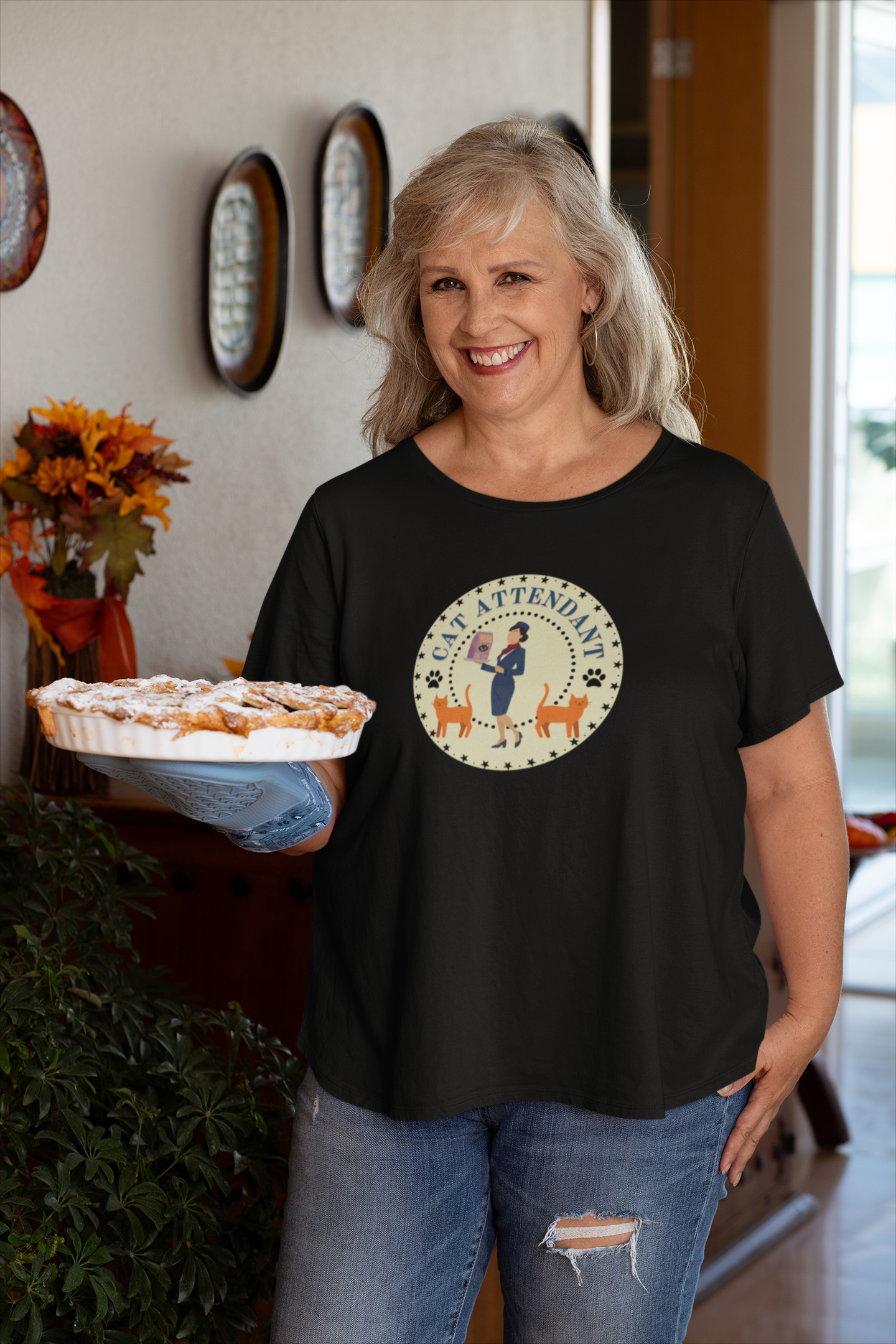 Cute "Cat Attendant" T-Shirt with Double Orange Cats - (Unisex Jersey Short Sleeve Tee - Perfect Gift for Cat Lovers!)