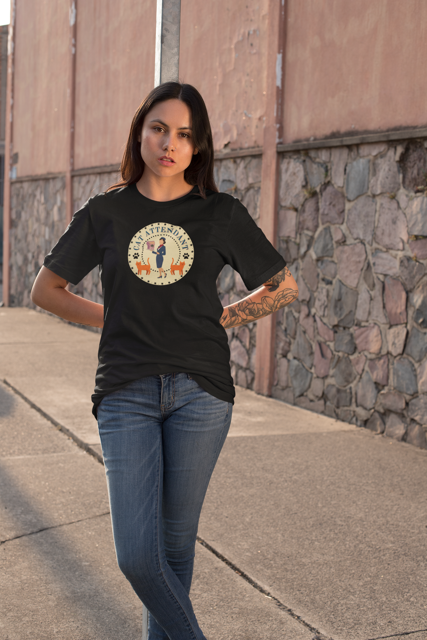 Cute "Cat Attendant" T-Shirt with Double Orange Cats - (Unisex Jersey Short Sleeve Tee - Perfect Gift for Cat Lovers!)