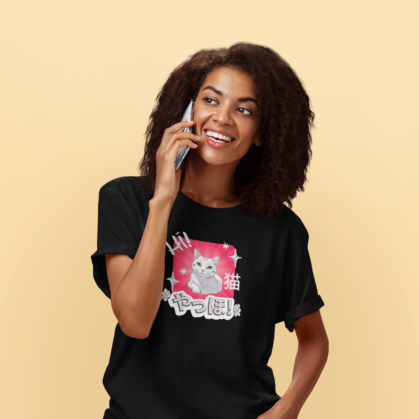 "Hi" Cat - An Anime Style Graphic Tee - (Unisex Jersey Short Sleeve Tee for Cat Lovers)