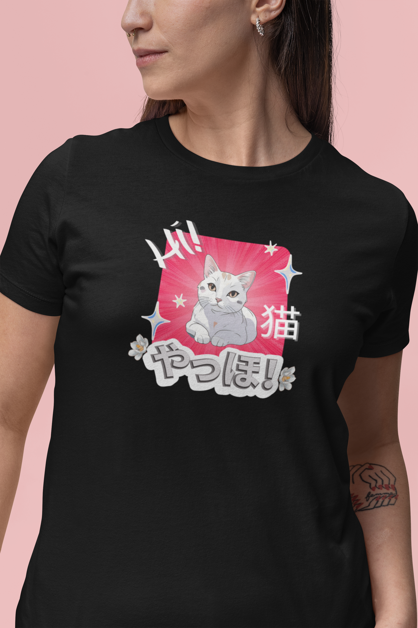 "Hi" Cat - An Anime Style Graphic Tee - (Unisex Jersey Short Sleeve Tee for Cat Lovers)