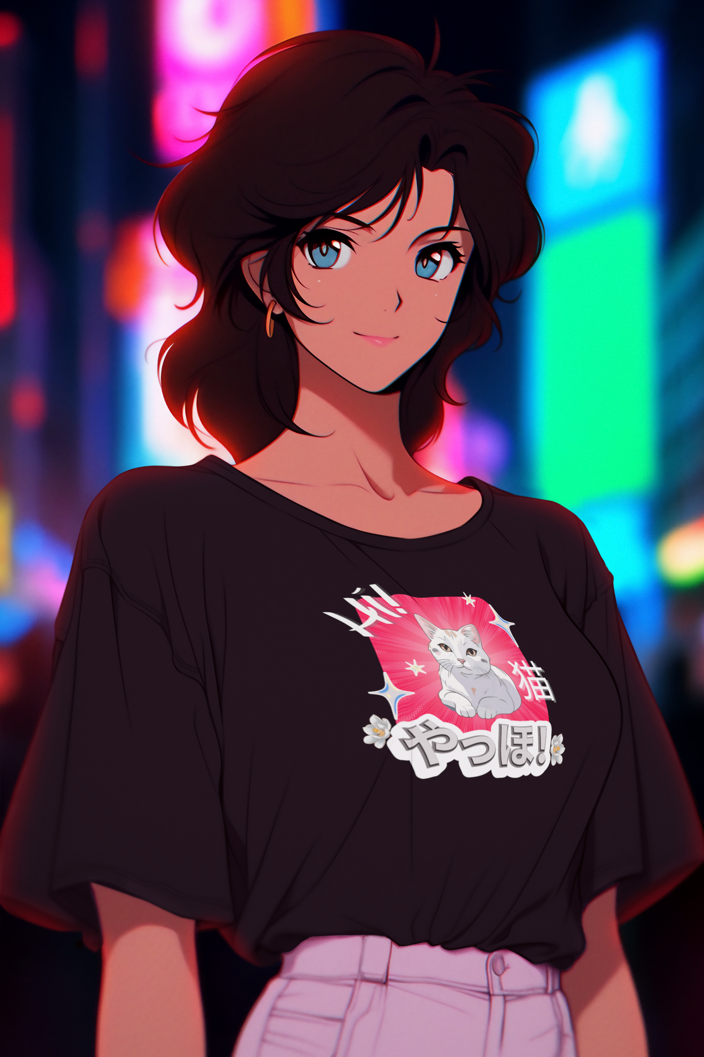 "Hi" Cat - An Anime Style Graphic Tee - (Unisex Jersey Short Sleeve Tee for Cat Lovers)
