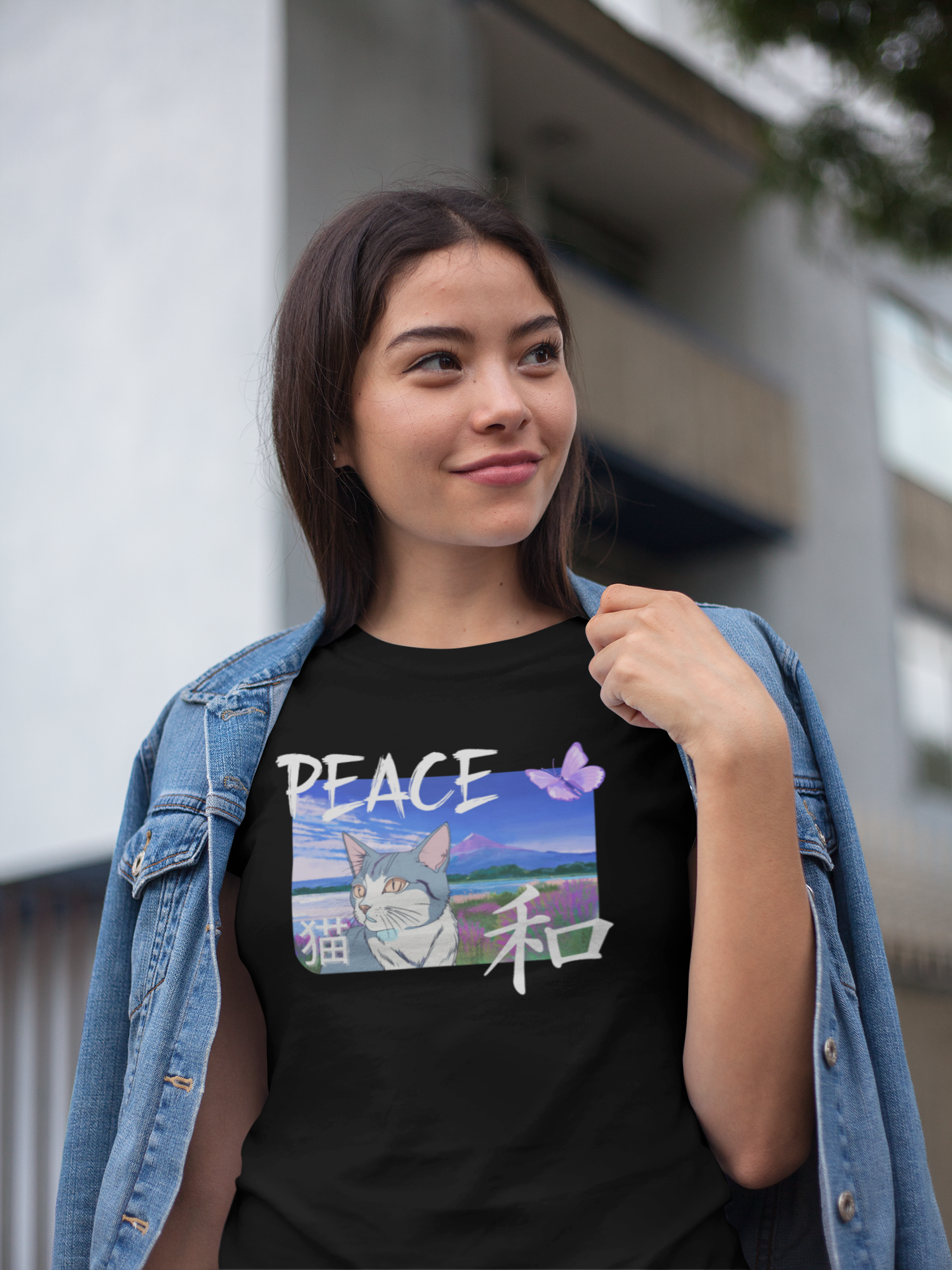 "Peace Cat" - A Japanese Anime Style Graphic Tee - (Unisex Jersey Short Sleeve T-Shirt)