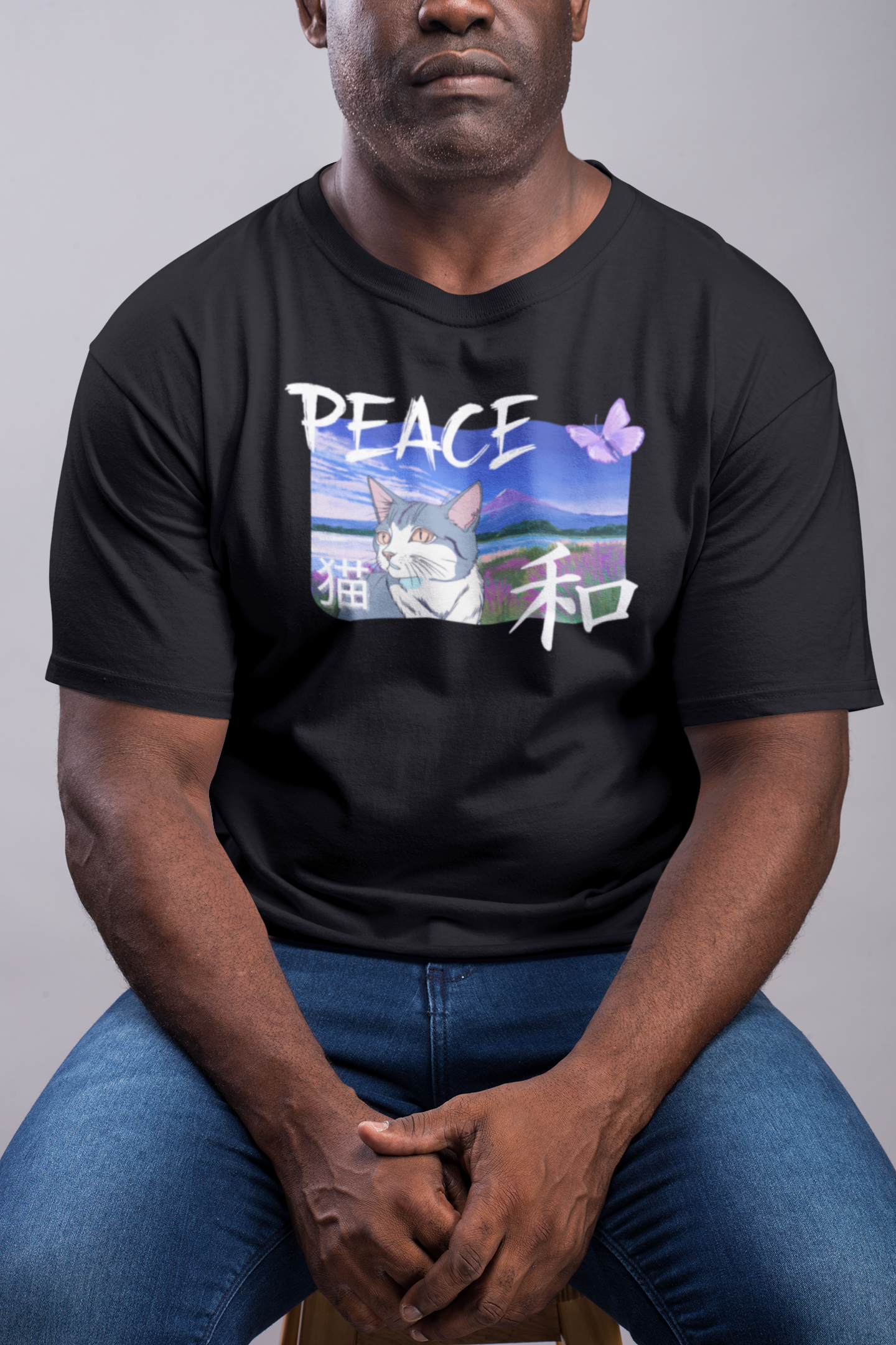 "Peace Cat" - A Japanese Anime Style Graphic Tee - (Unisex Jersey Short Sleeve T-Shirt)