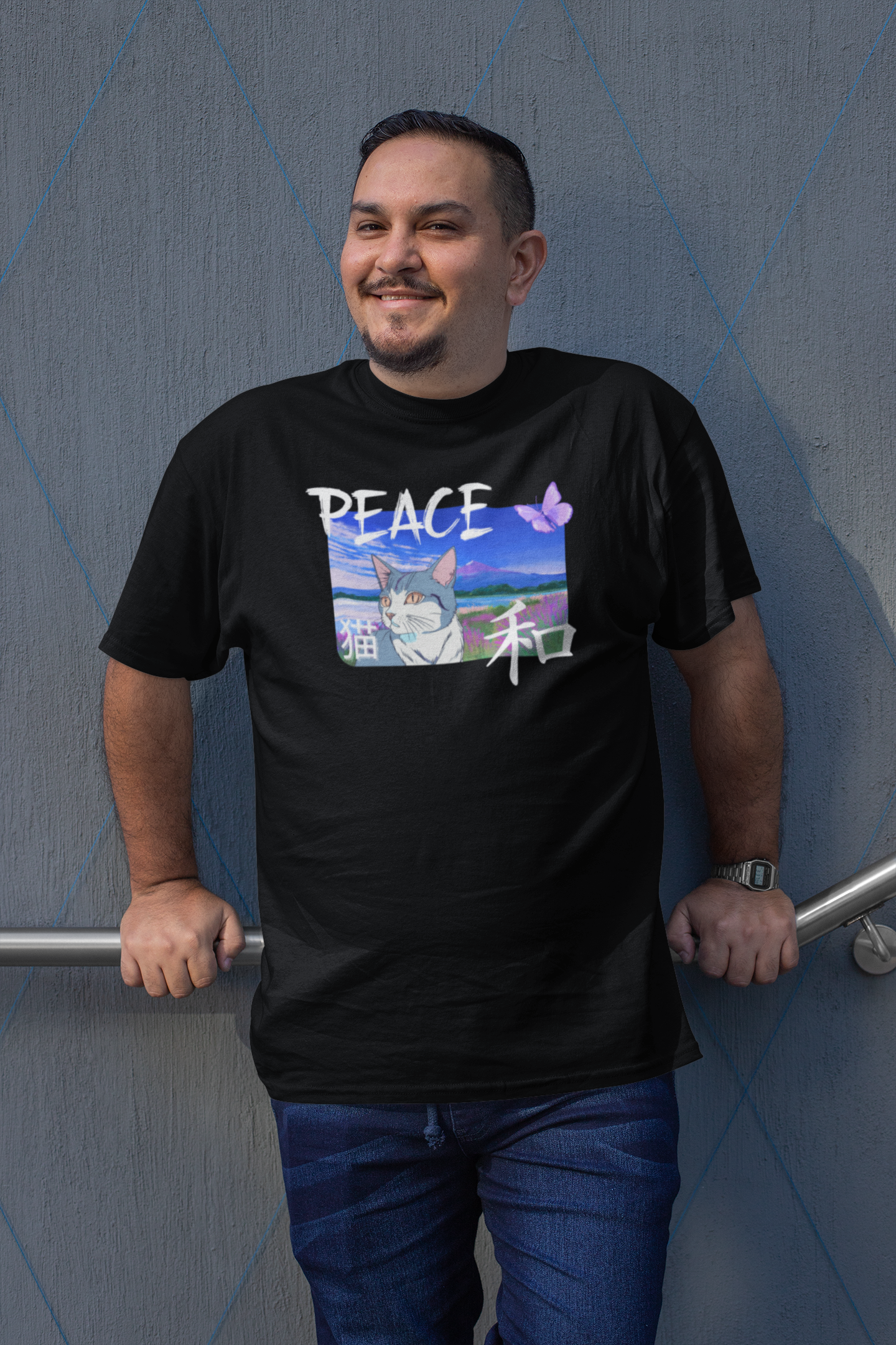 "Peace Cat" - A Japanese Anime Style Graphic Tee - (Unisex Jersey Short Sleeve T-Shirt)