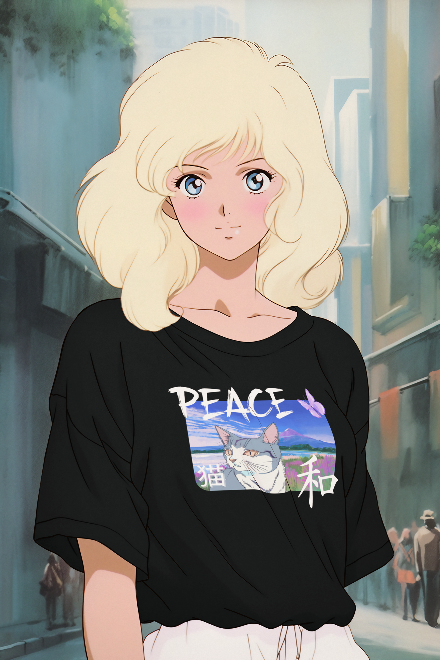 "Peace Cat" - A Japanese Anime Style Graphic Tee - (Unisex Jersey Short Sleeve T-Shirt)
