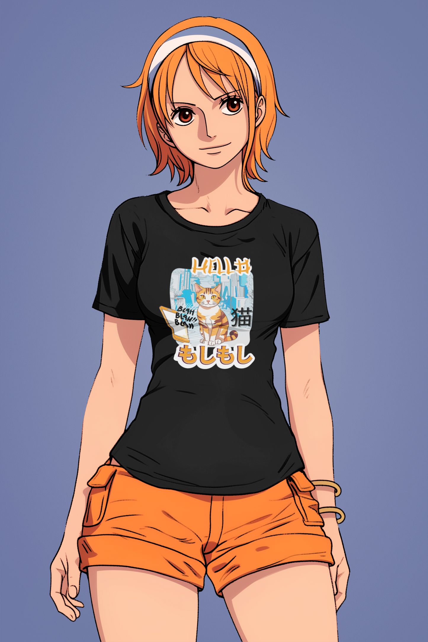 "Hello Mobile Phone Cat" - An Anime Style Graphic Tee - (Unisex Jersey Short Sleeve Tee for Cat Lovers)