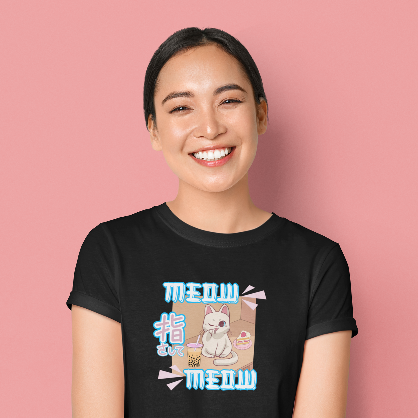 "Meow Meow Cat" - (Cute Japanese Style Cat, Unisex Jersey Tee - Fun & Playful Design)