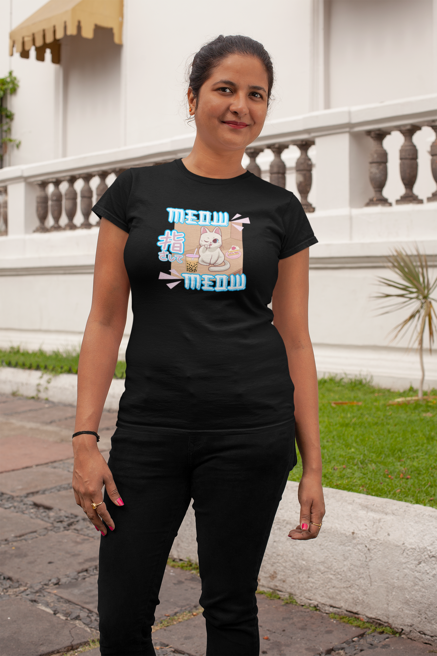 "Meow Meow Cat" - (Cute Japanese Style Cat, Unisex Jersey Tee - Fun & Playful Design)