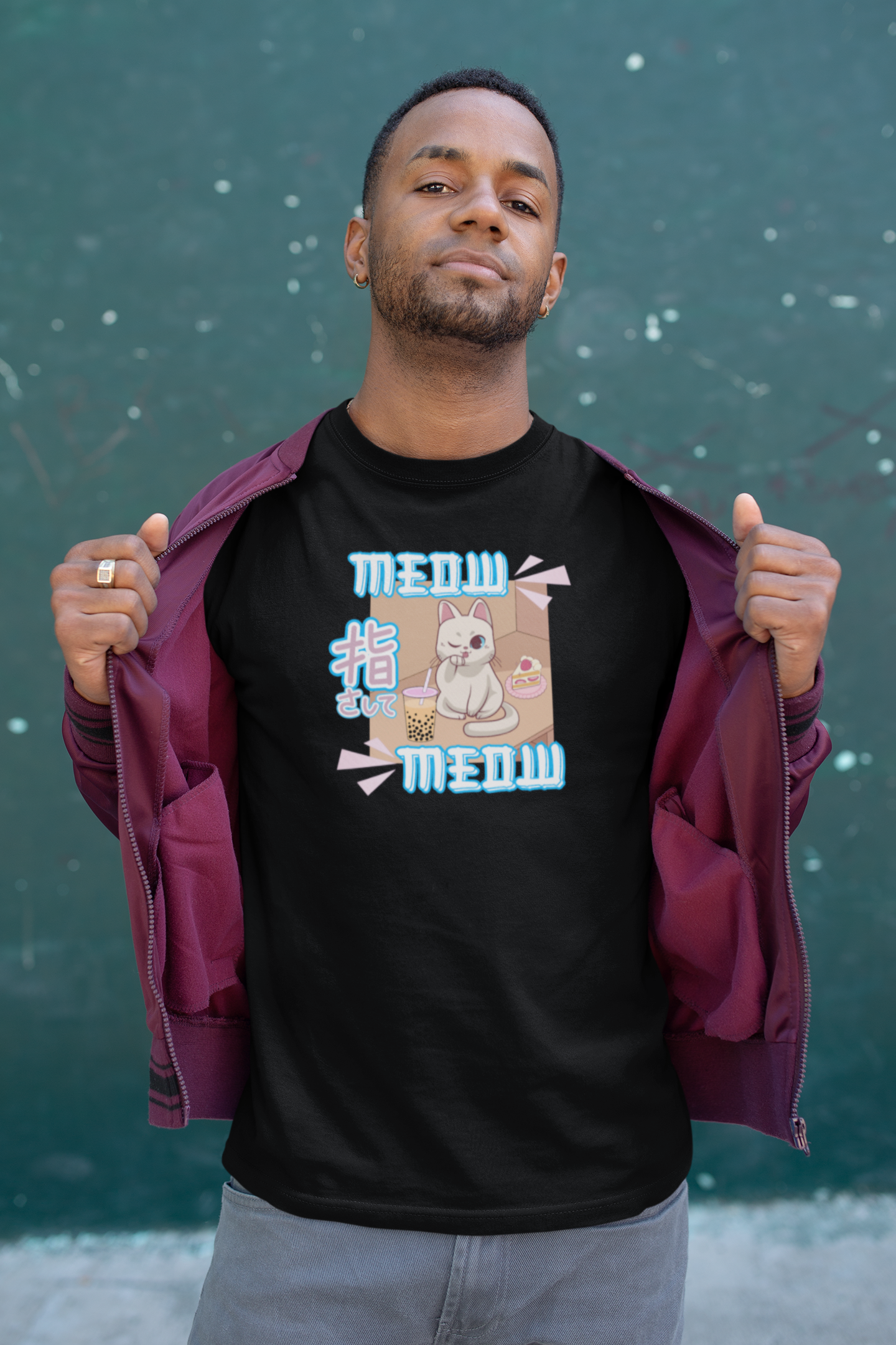 "Meow Meow Cat" - (Cute Japanese Style Cat, Unisex Jersey Tee - Fun & Playful Design)