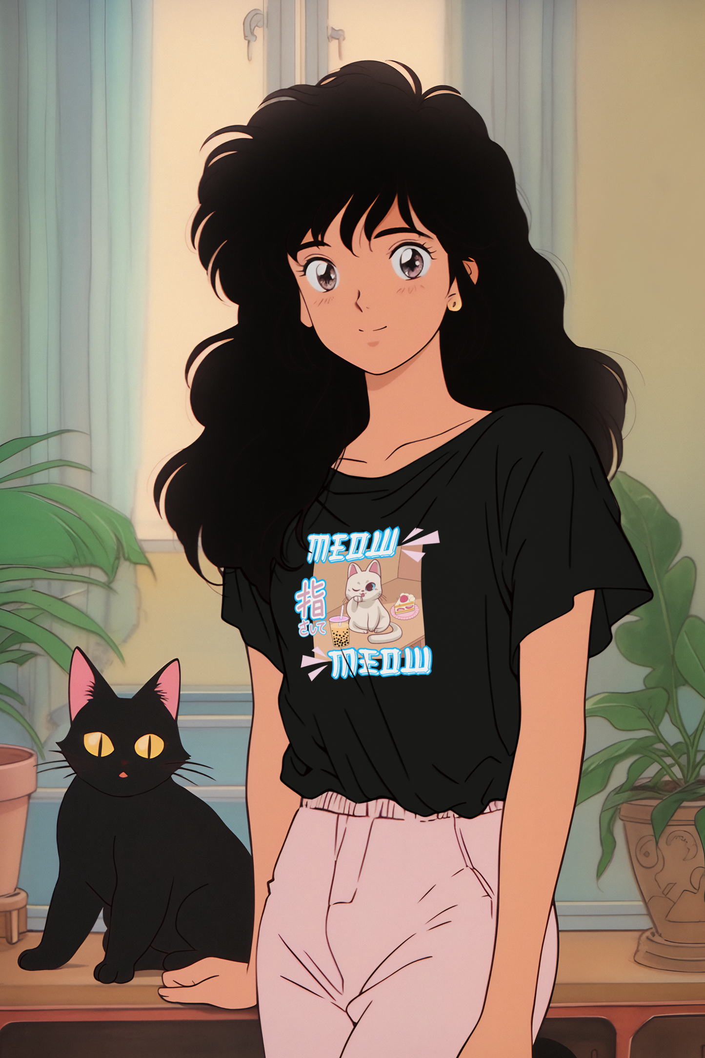 "Meow Meow Cat" - (Cute Japanese Style Cat, Unisex Jersey Tee - Fun & Playful Design)