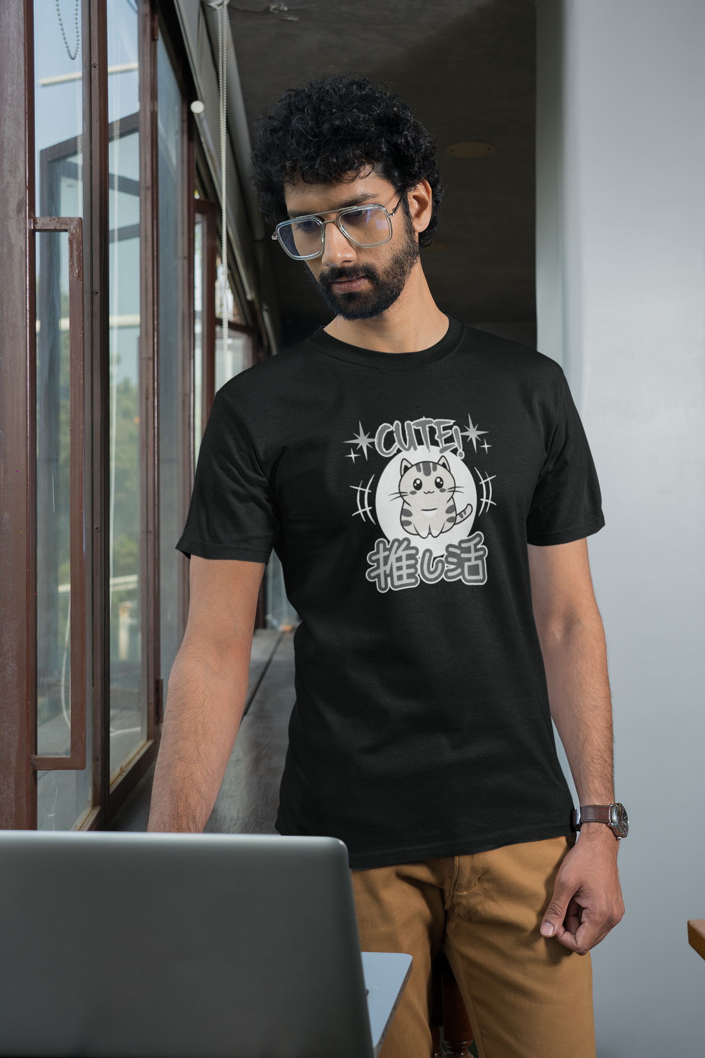 Cute Japanese Style Cat - (Grey Tone - Unisex Jersey Short Sleeve Tee for Cat Lovers)