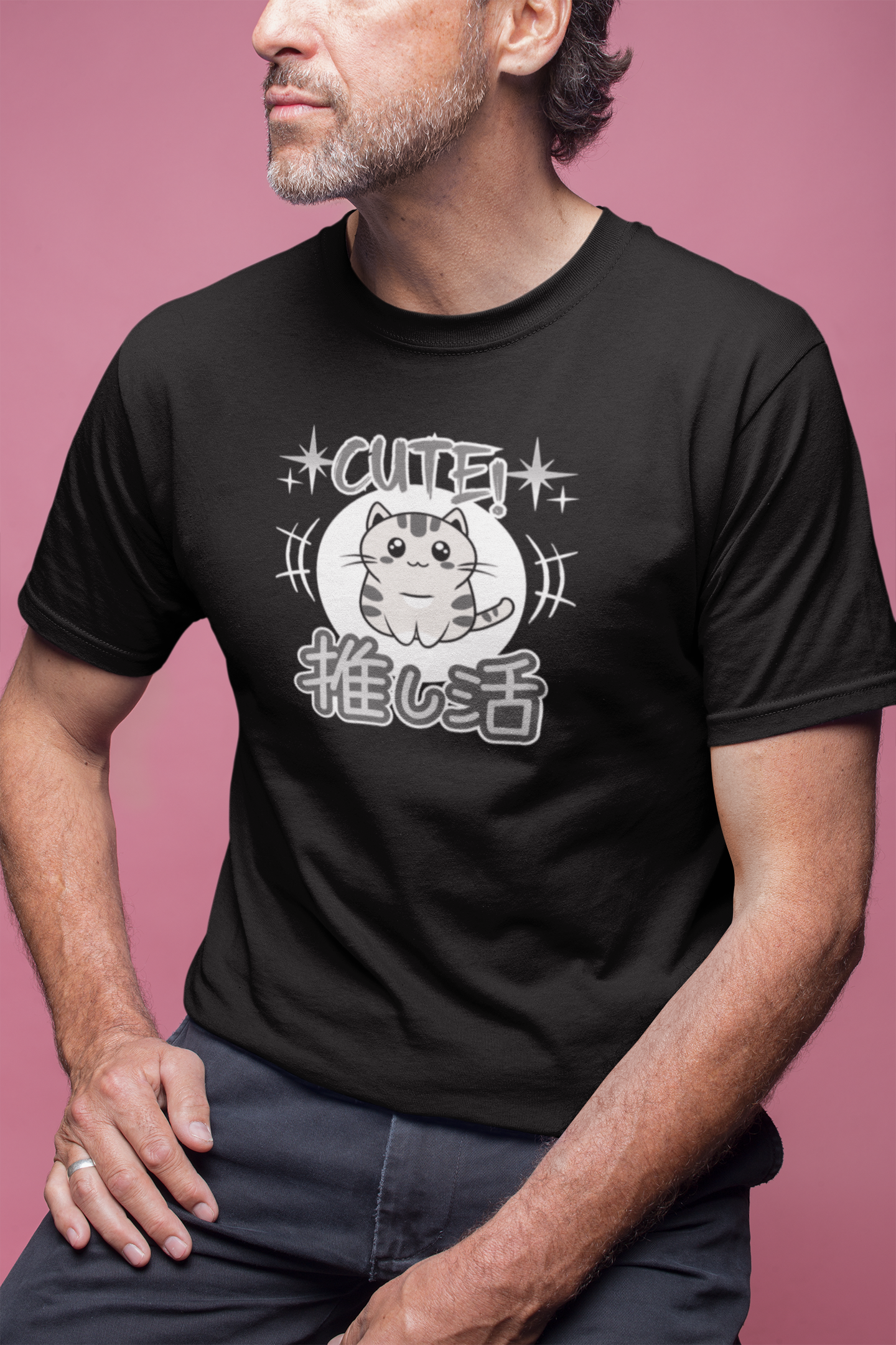 Cute Japanese Style Cat - (Grey Tone - Unisex Jersey Short Sleeve Tee for Cat Lovers)