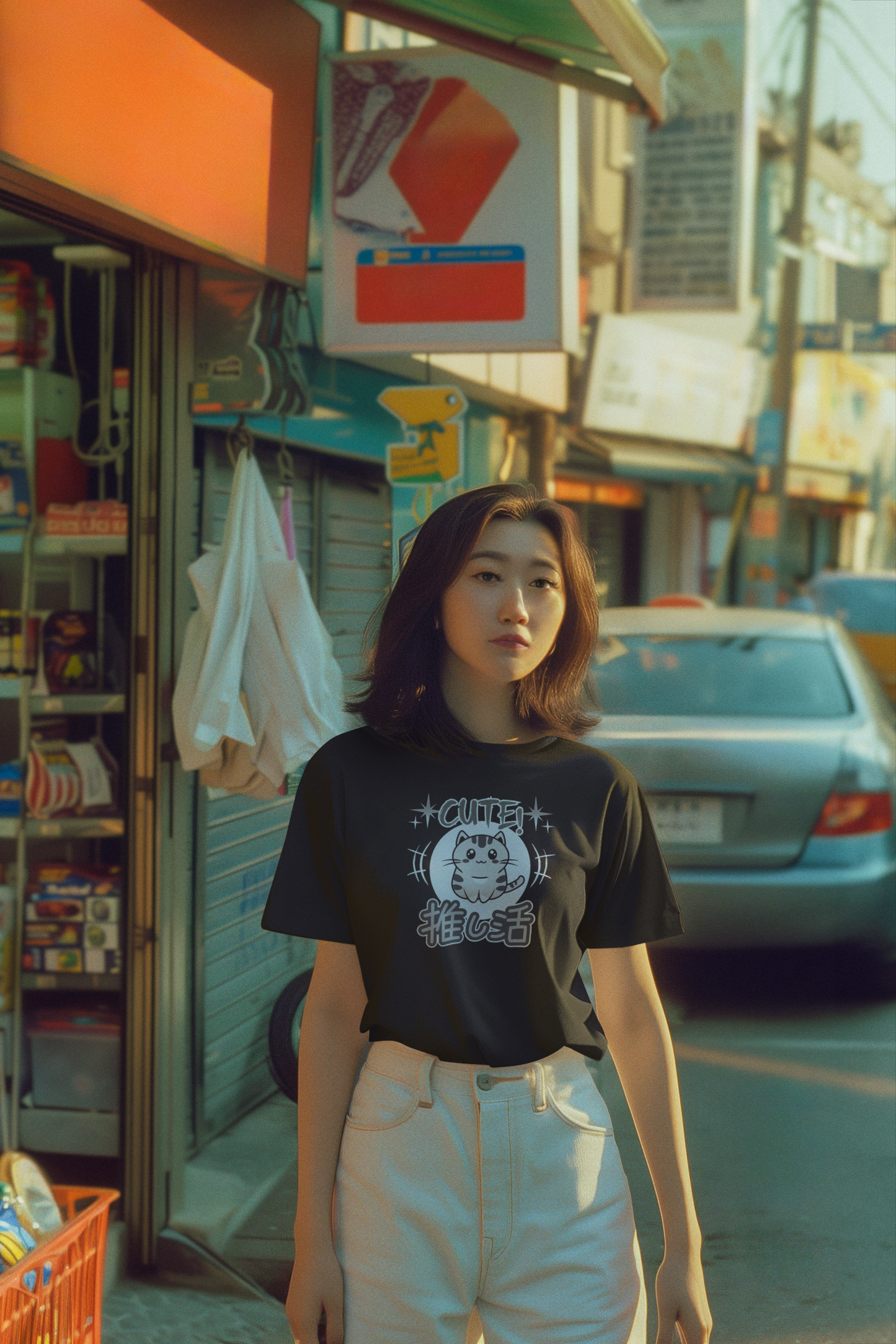 Cute Japanese Style Cat - (Grey Tone - Unisex Jersey Short Sleeve Tee for Cat Lovers)