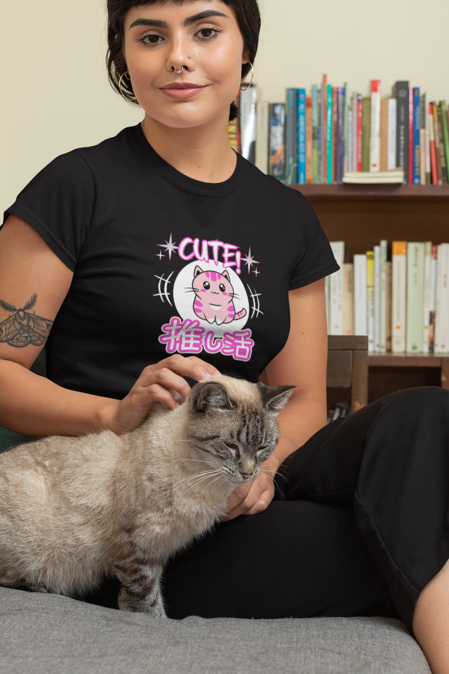 Cute Japanese Style Cat - (Pink Version - Unisex Jersey Short Sleeve Tee for Cat Lovers)