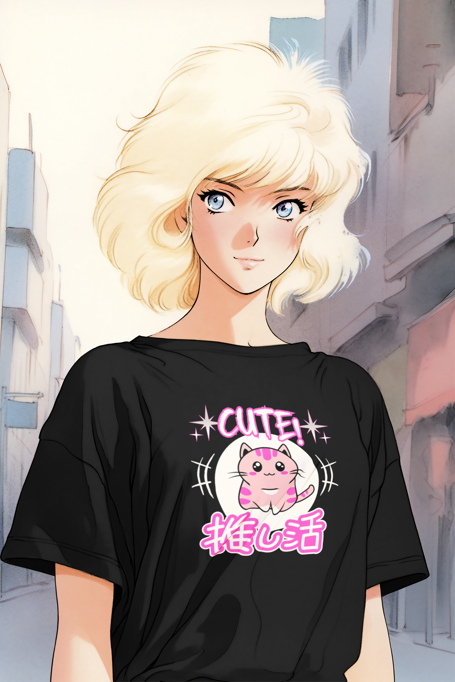 Cute Japanese Style Cat - (Pink Version - Unisex Jersey Short Sleeve Tee for Cat Lovers)