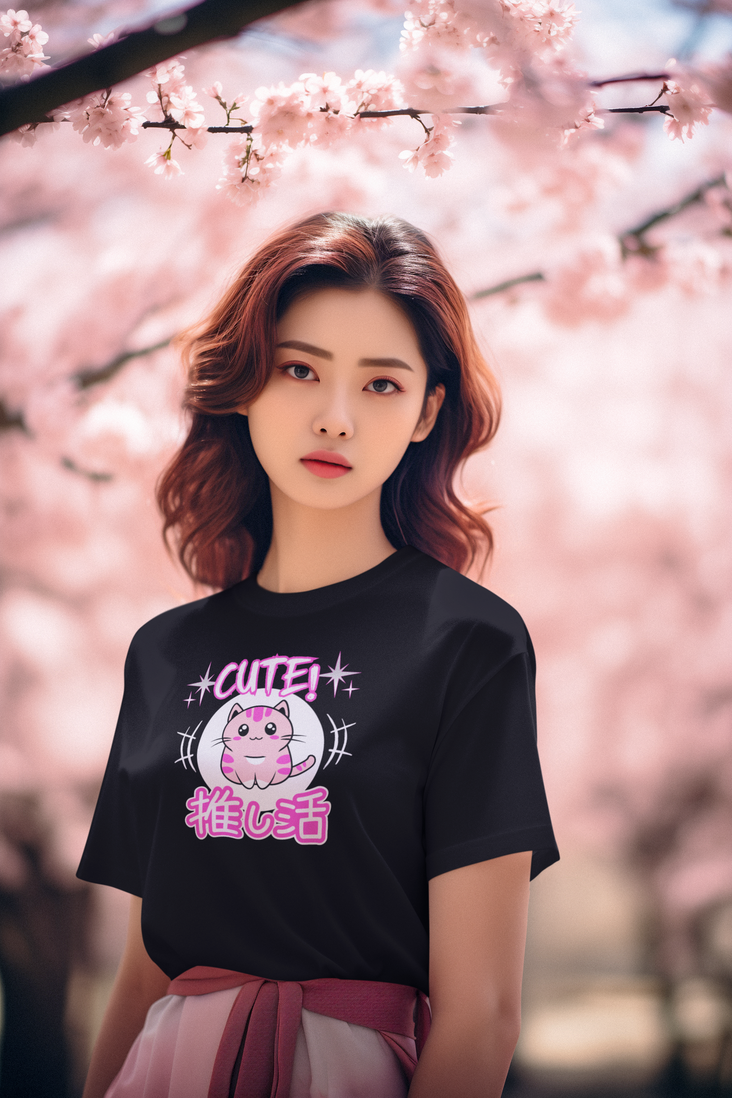 Cute Japanese Style Cat - (Pink Version - Unisex Jersey Short Sleeve Tee for Cat Lovers)