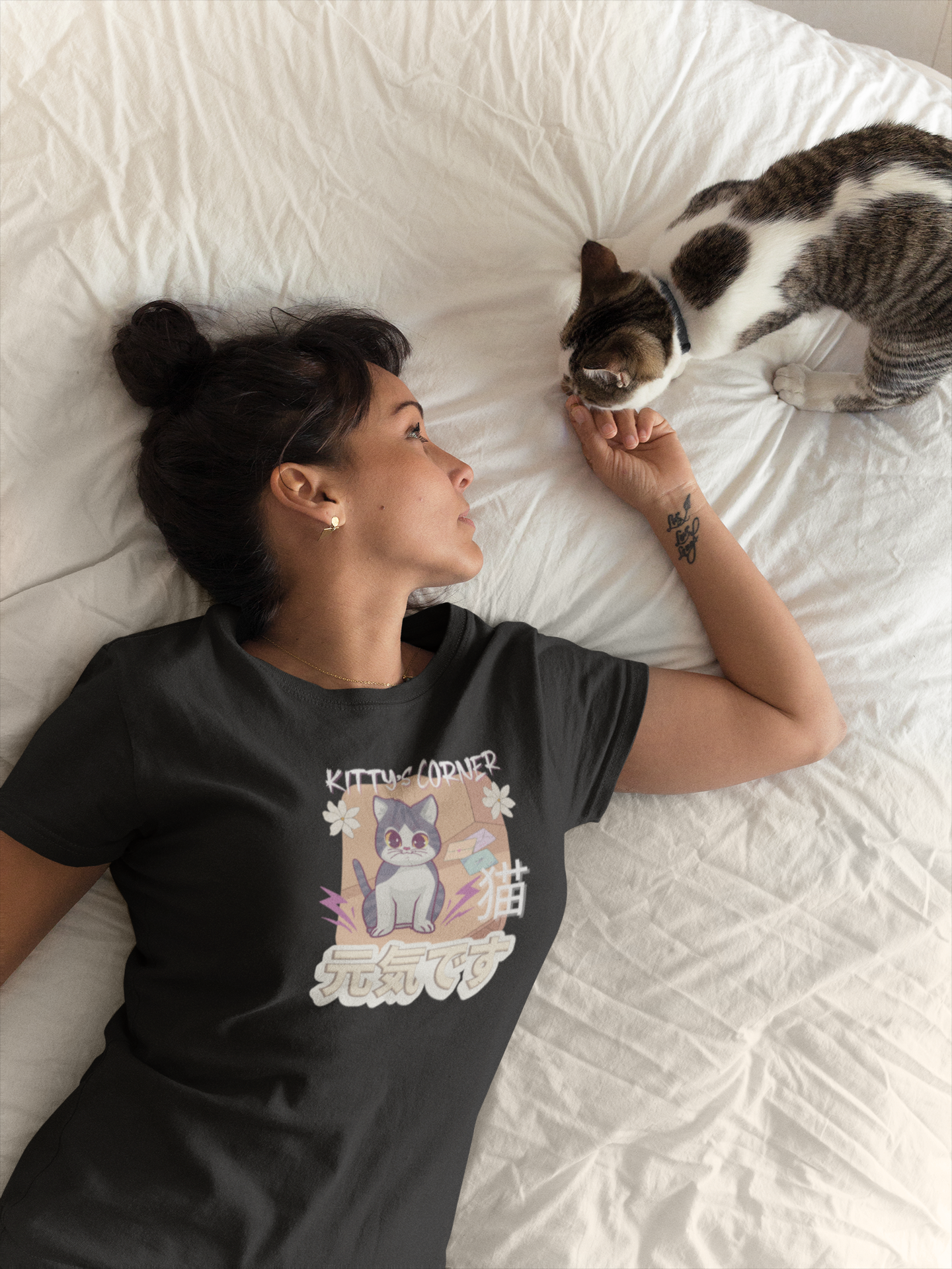 "Kitty's Corner" Japanese Anime Style Graphic T-Shirt - (Unisex Jersey Short Sleeve Tee for Cat Lovers)