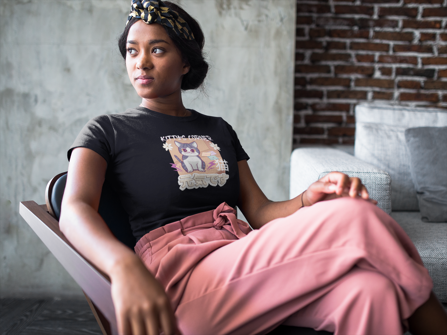 "Kitty's Corner" Japanese Anime Style Graphic T-Shirt - (Unisex Jersey Short Sleeve Tee for Cat Lovers)