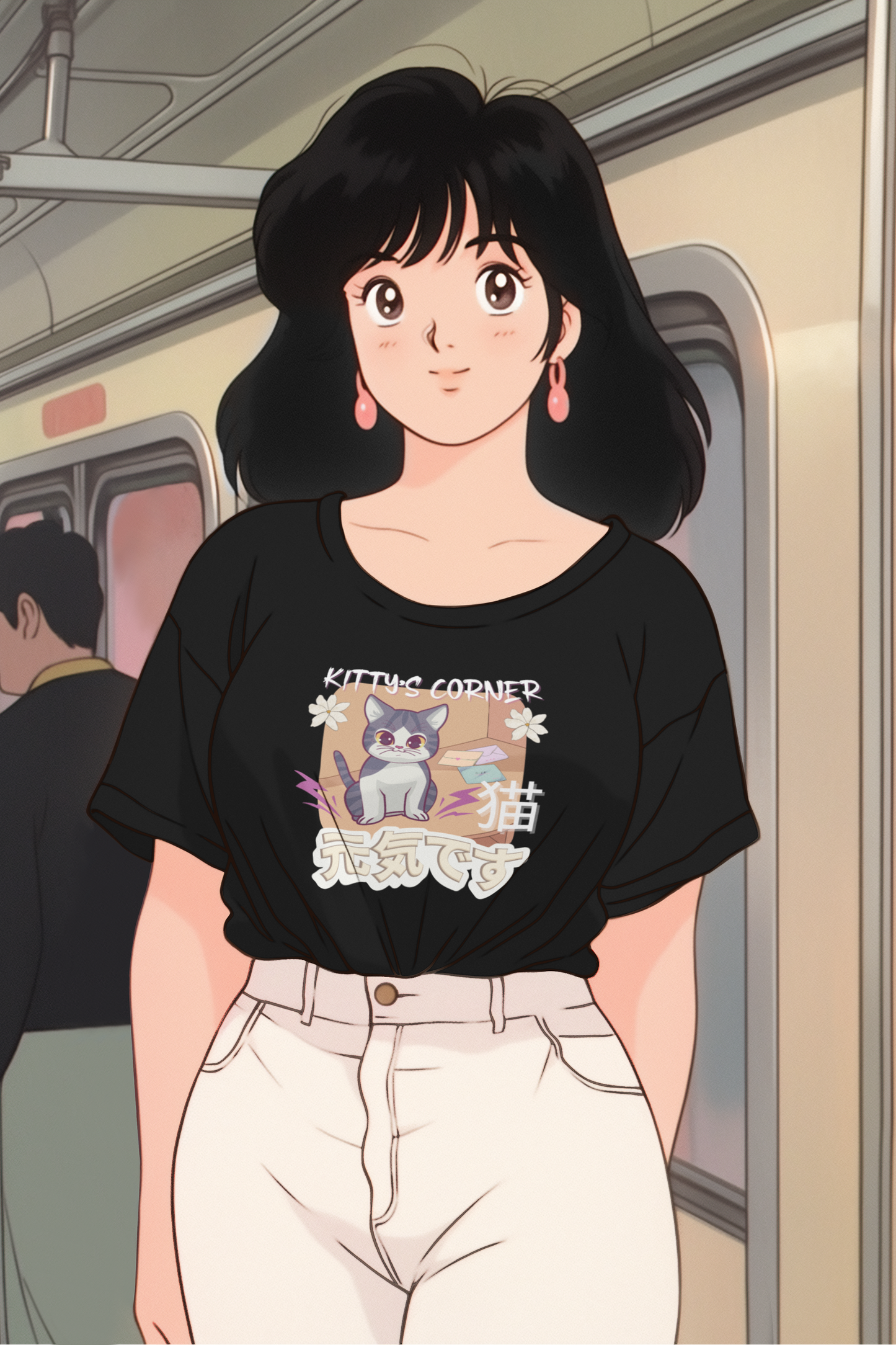 "Kitty's Corner" Japanese Anime Style Graphic T-Shirt - (Unisex Jersey Short Sleeve Tee for Cat Lovers)